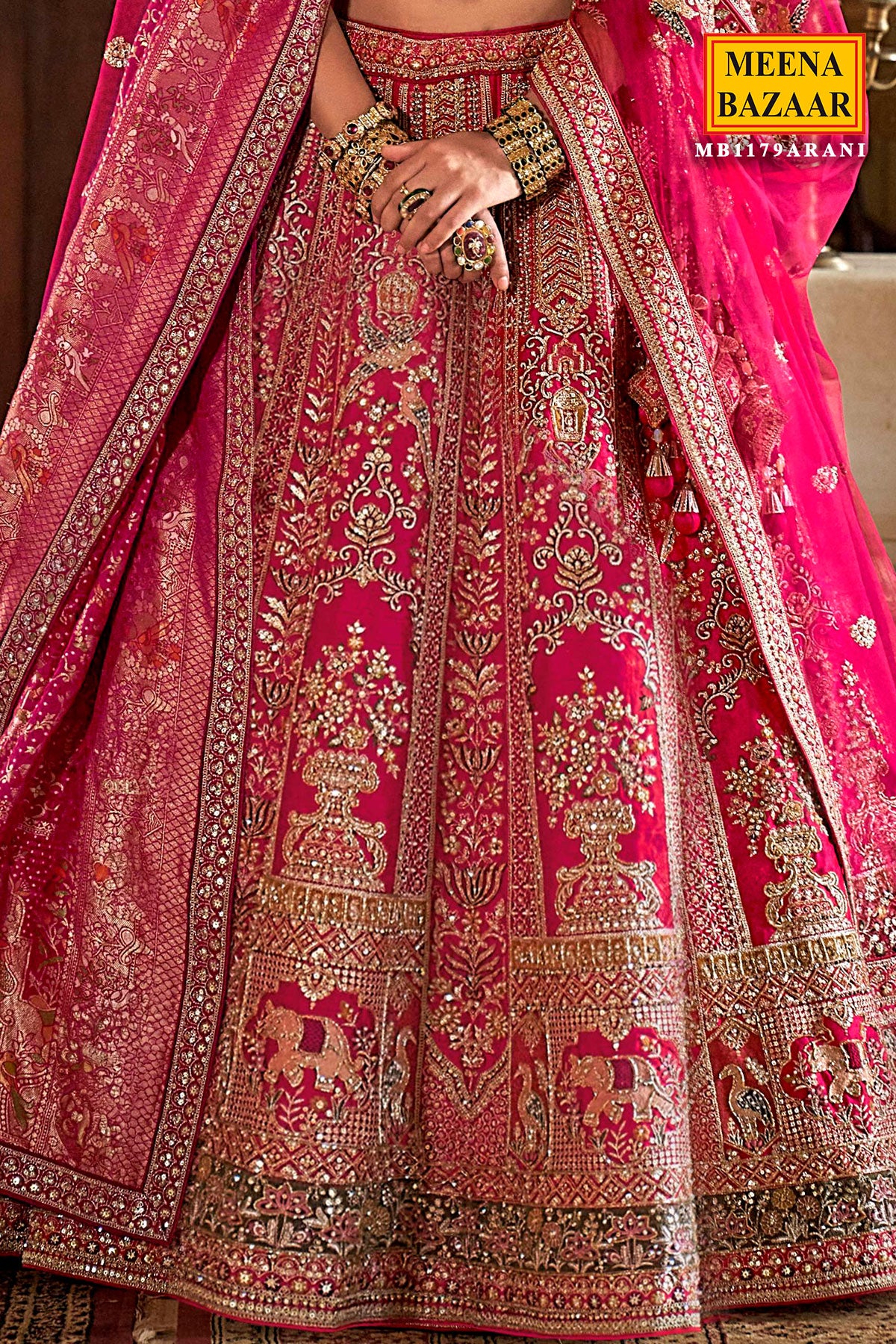 Rani Silk Zari and Sequin Embroidered Bridal Lehenga – Luxurious Wedding Wear - Image 3