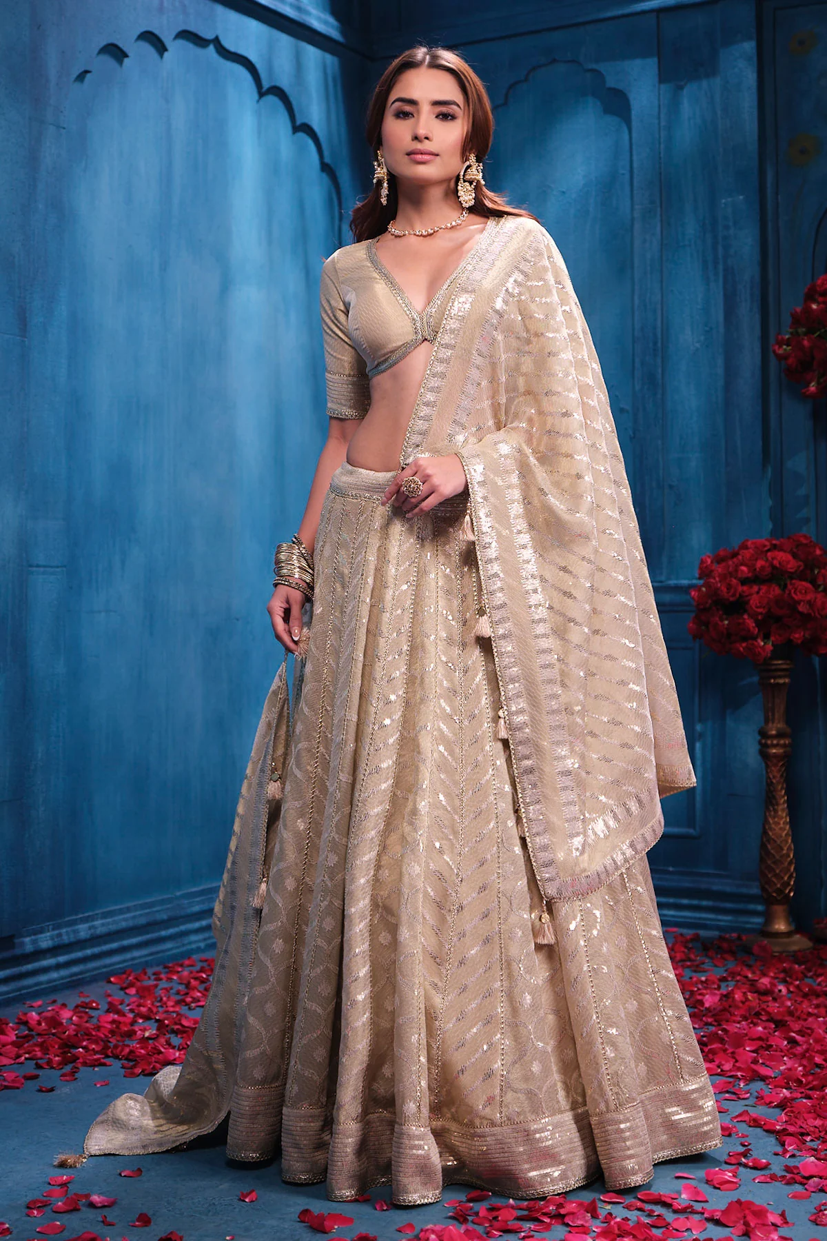 Antique Gold Tissue Lehenga Elegant Festive & Wedding Wear - Image 3