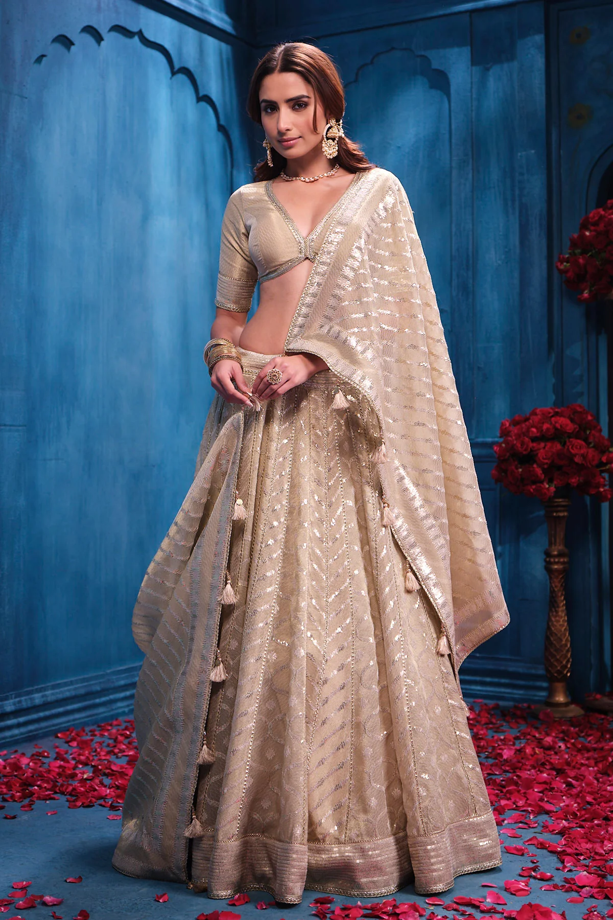 Antique Gold Tissue Lehenga Elegant Festive & Wedding Wear - Image 4