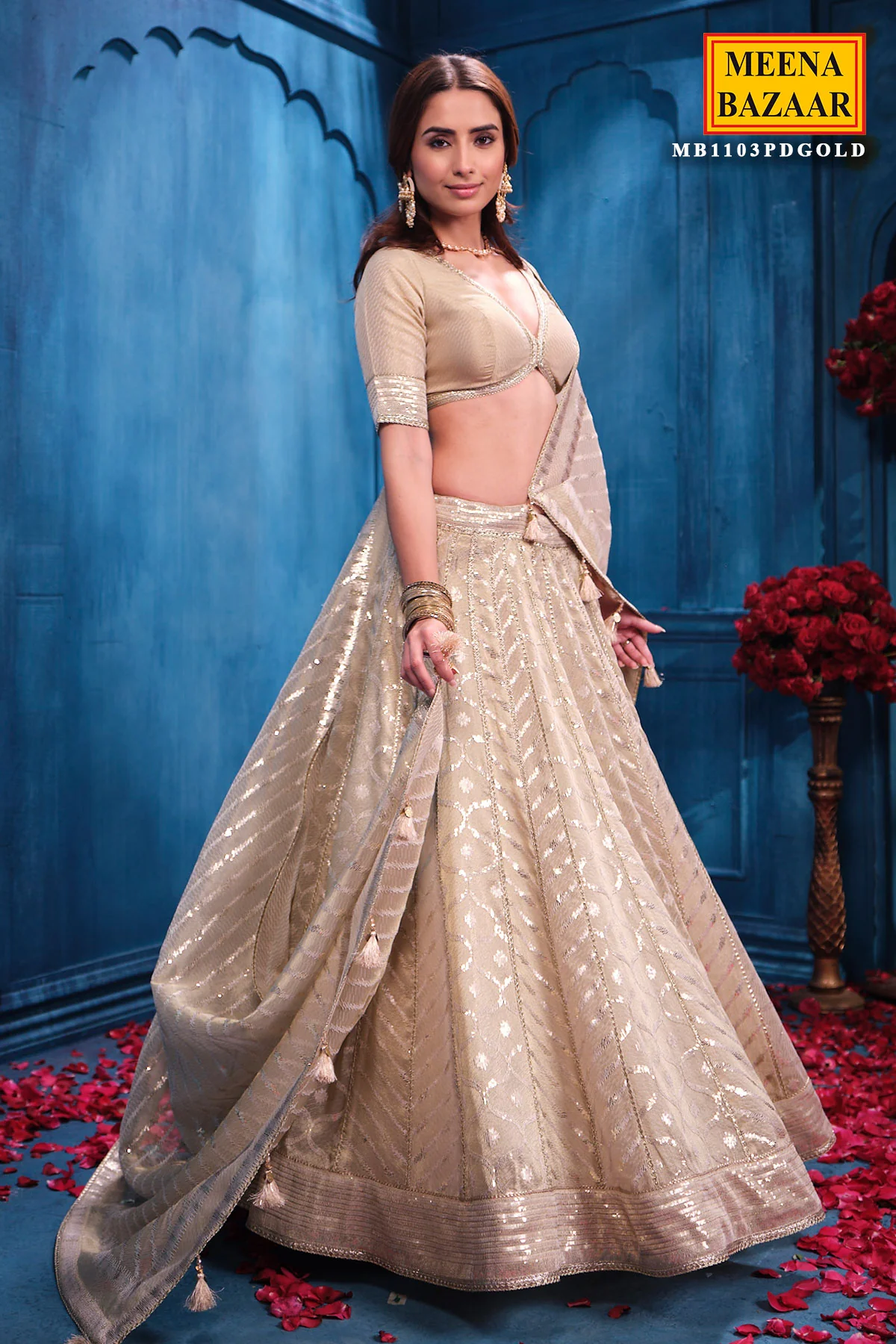 Antique Gold Tissue Lehenga Elegant Festive & Wedding Wear - Image 6