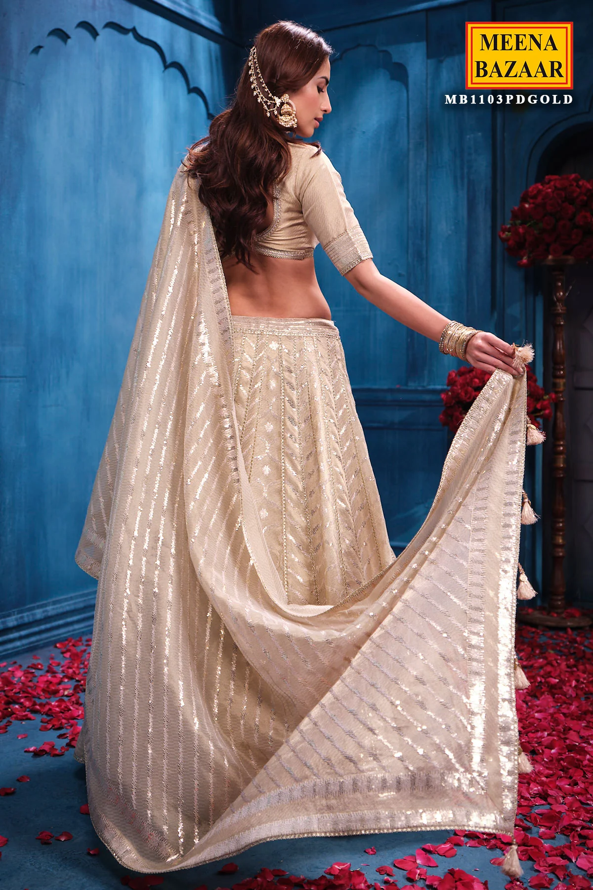 Antique Gold Tissue Lehenga Elegant Festive & Wedding Wear - Image 8