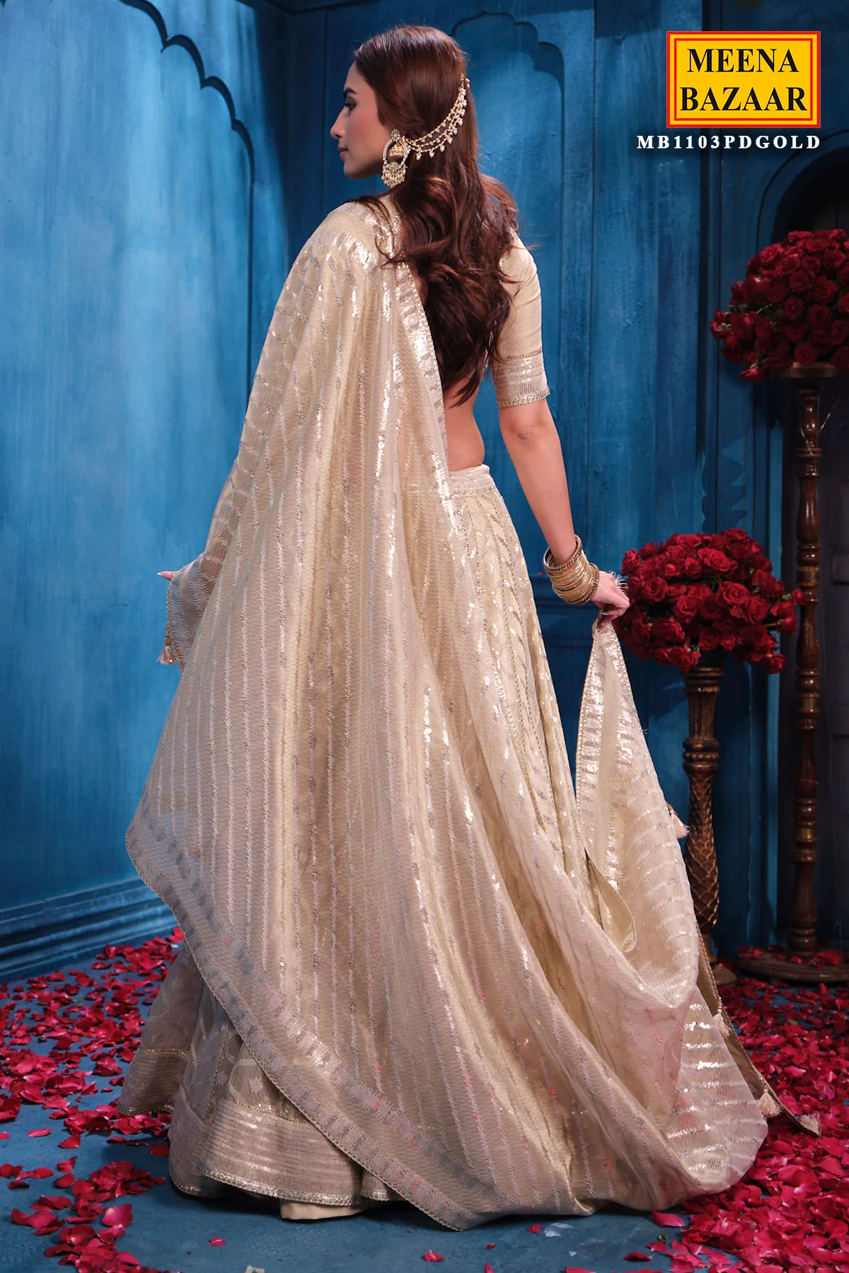 Antique Gold Tissue Lehenga Elegant Festive & Wedding Wear - Image 9