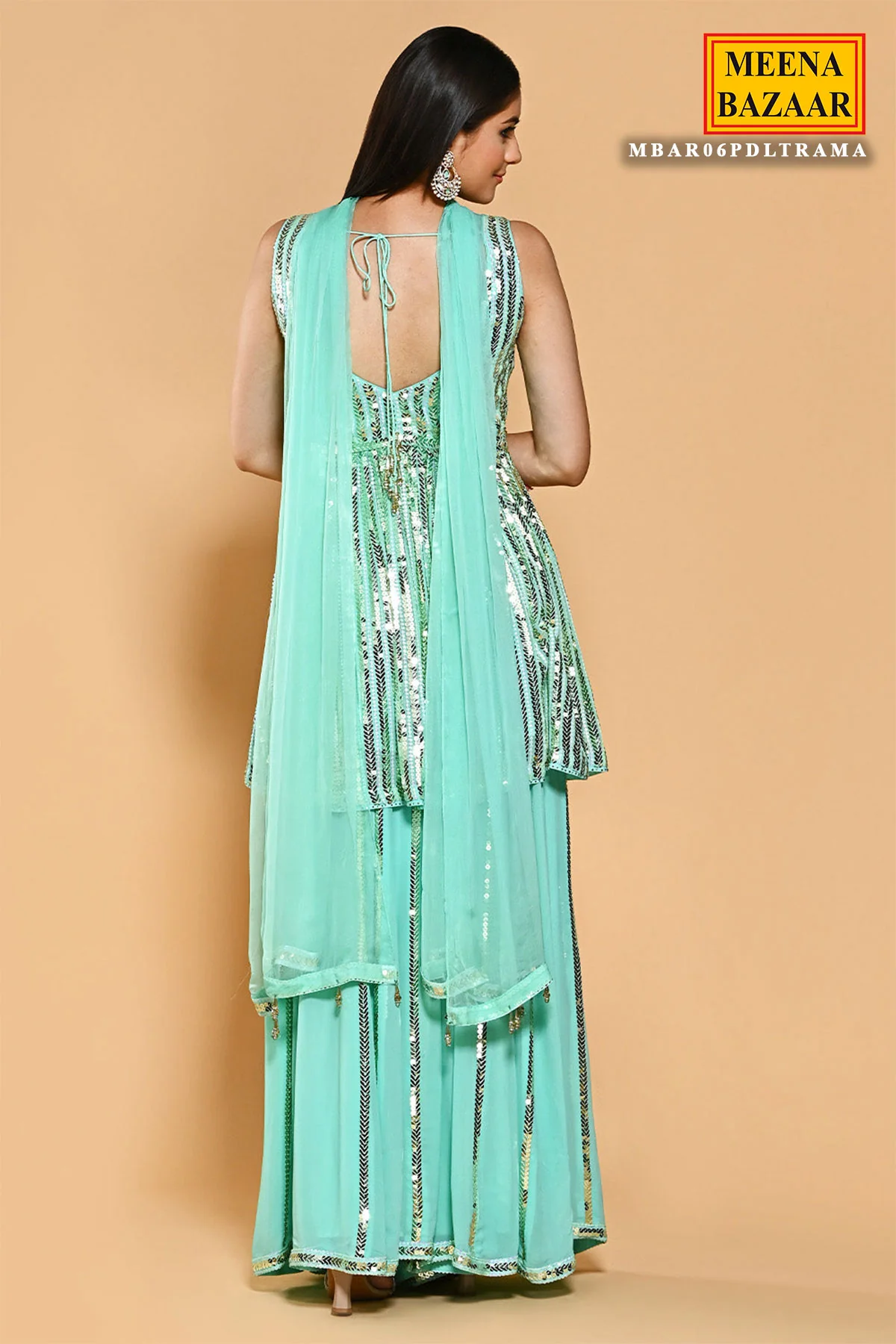 Aqua Blue Georgette Sequin Embroidered Sharara Suit - Image 4