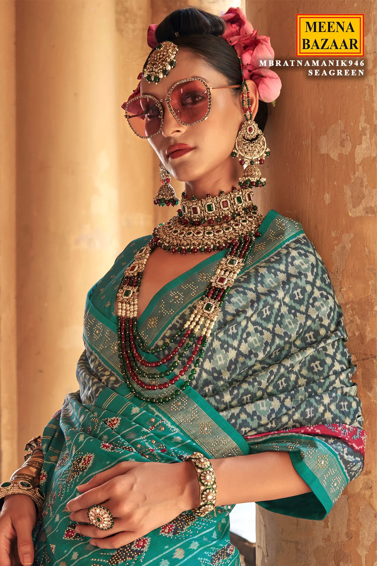 Sea Green Silk Saree Festive & Wedding Wear - Image 2