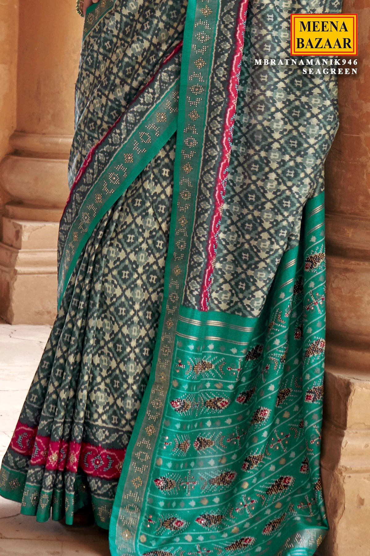 Sea Green Silk Saree Festive & Wedding Wear - Image 3