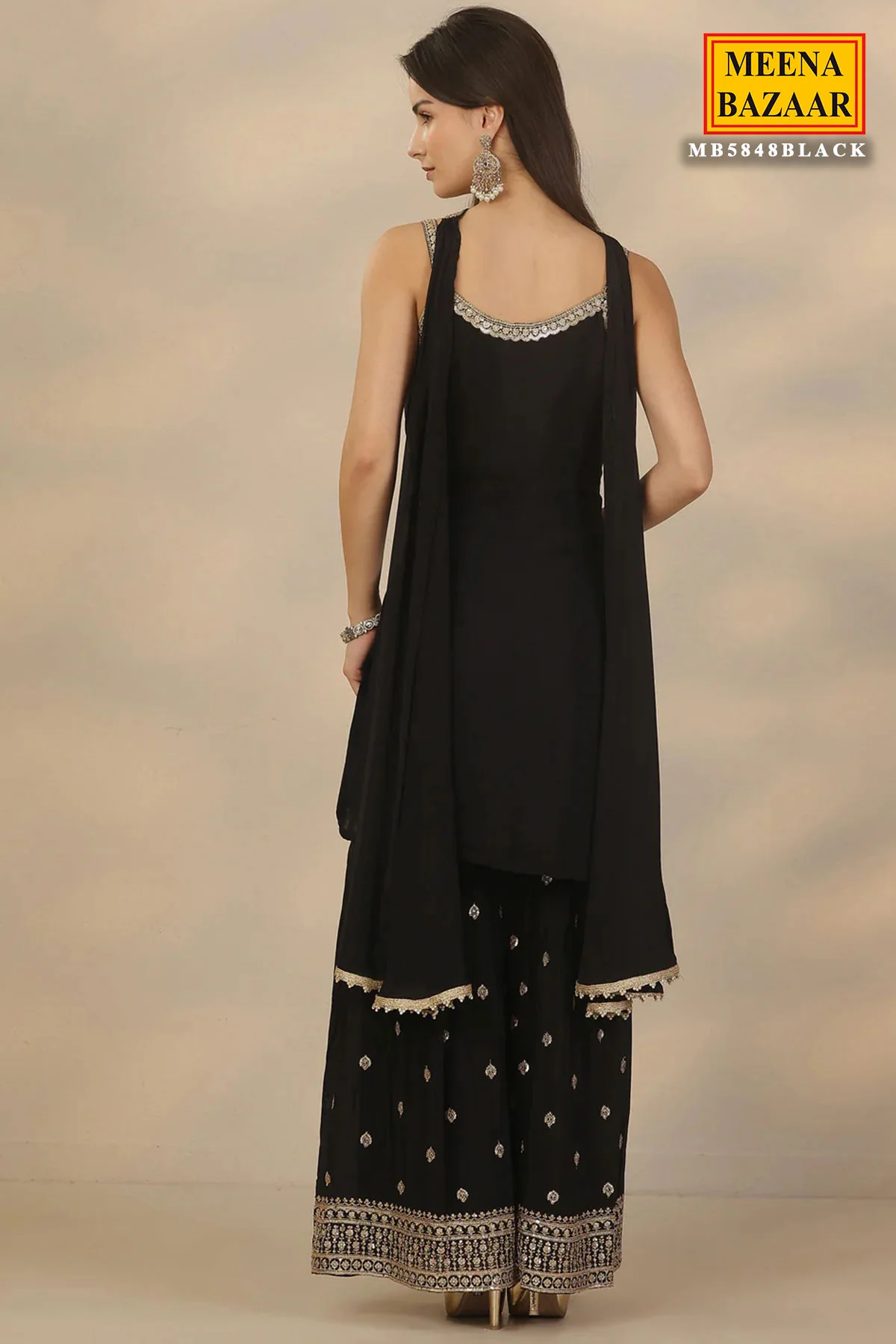 Black Chinon Ready Made Suit with Embroidery - Image 5