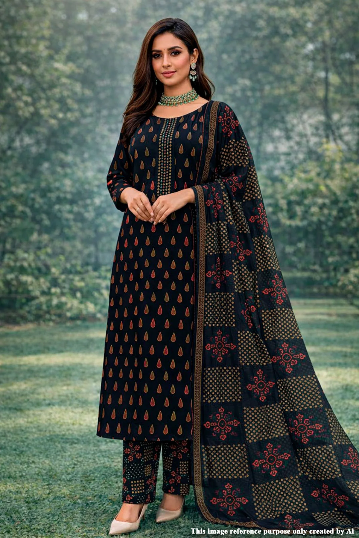 Black Cotton Embroidered Unstitched Suit