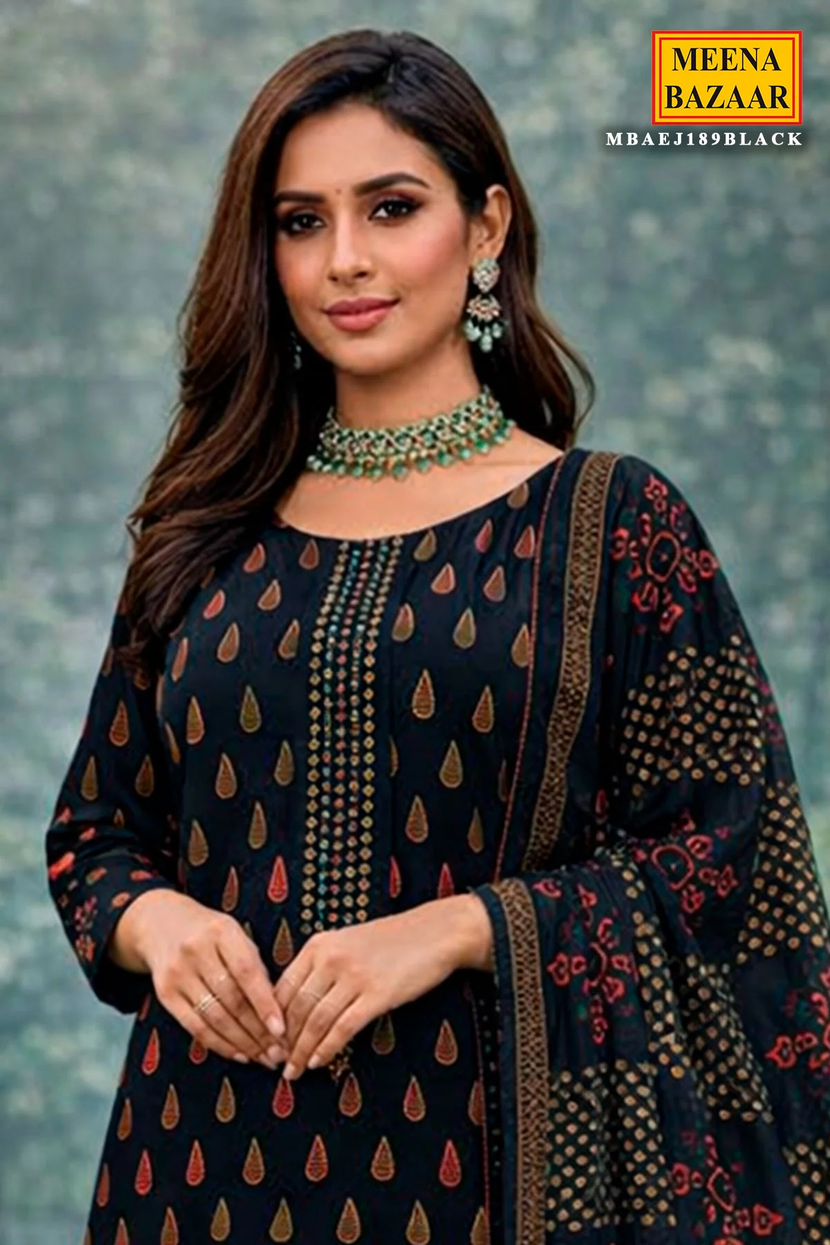 Black Cotton Embroidered Unstitched Suit - Image 2