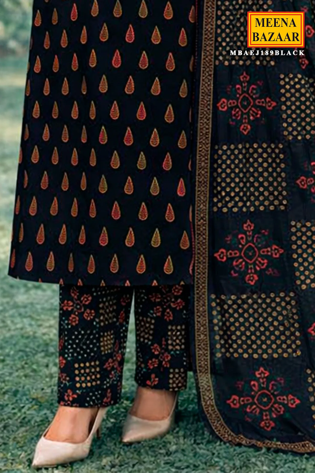Black Cotton Embroidered Unstitched Suit - Image 3