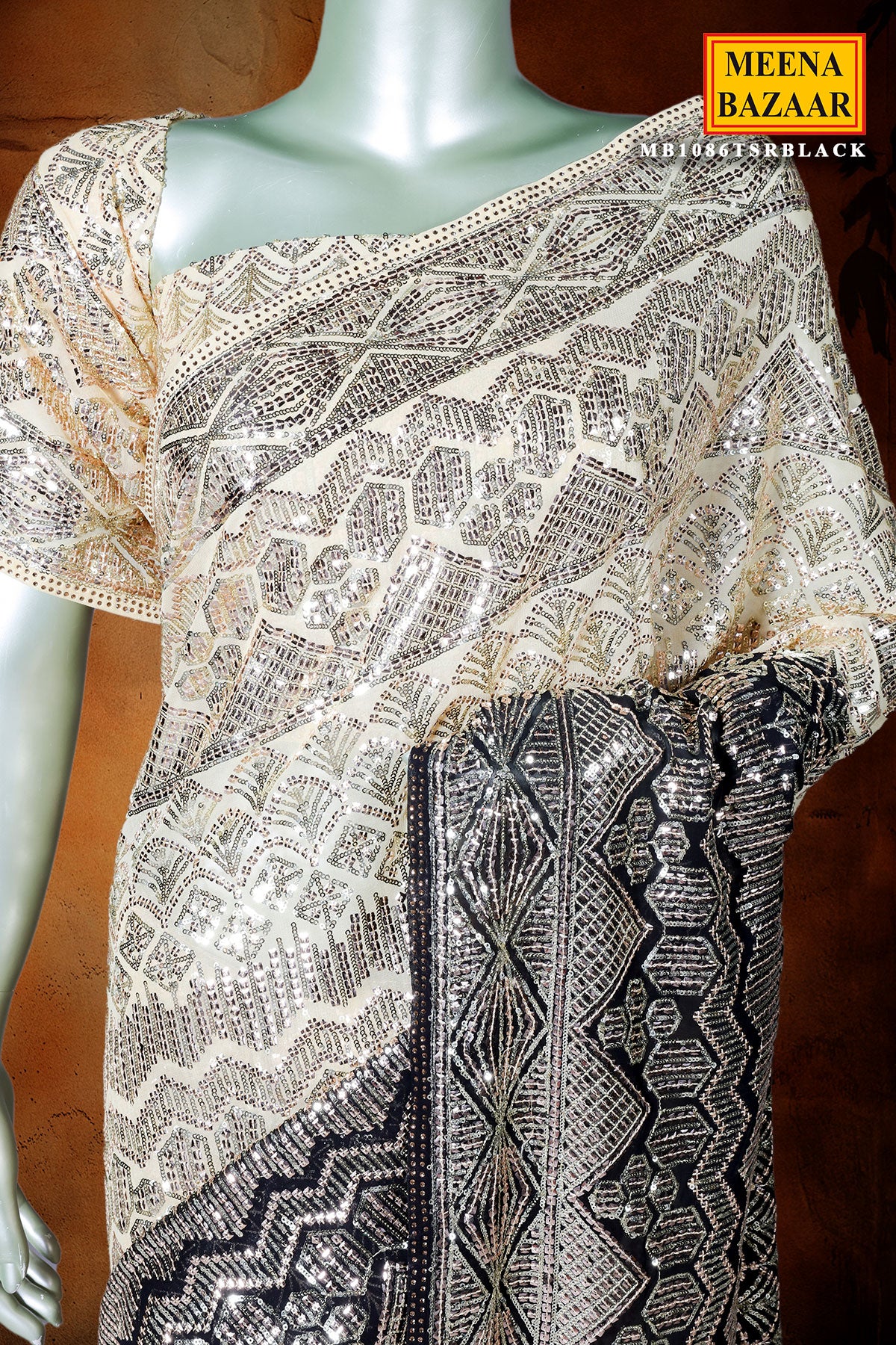 Black Georgette Sequin Embroidered Saree - Image 2