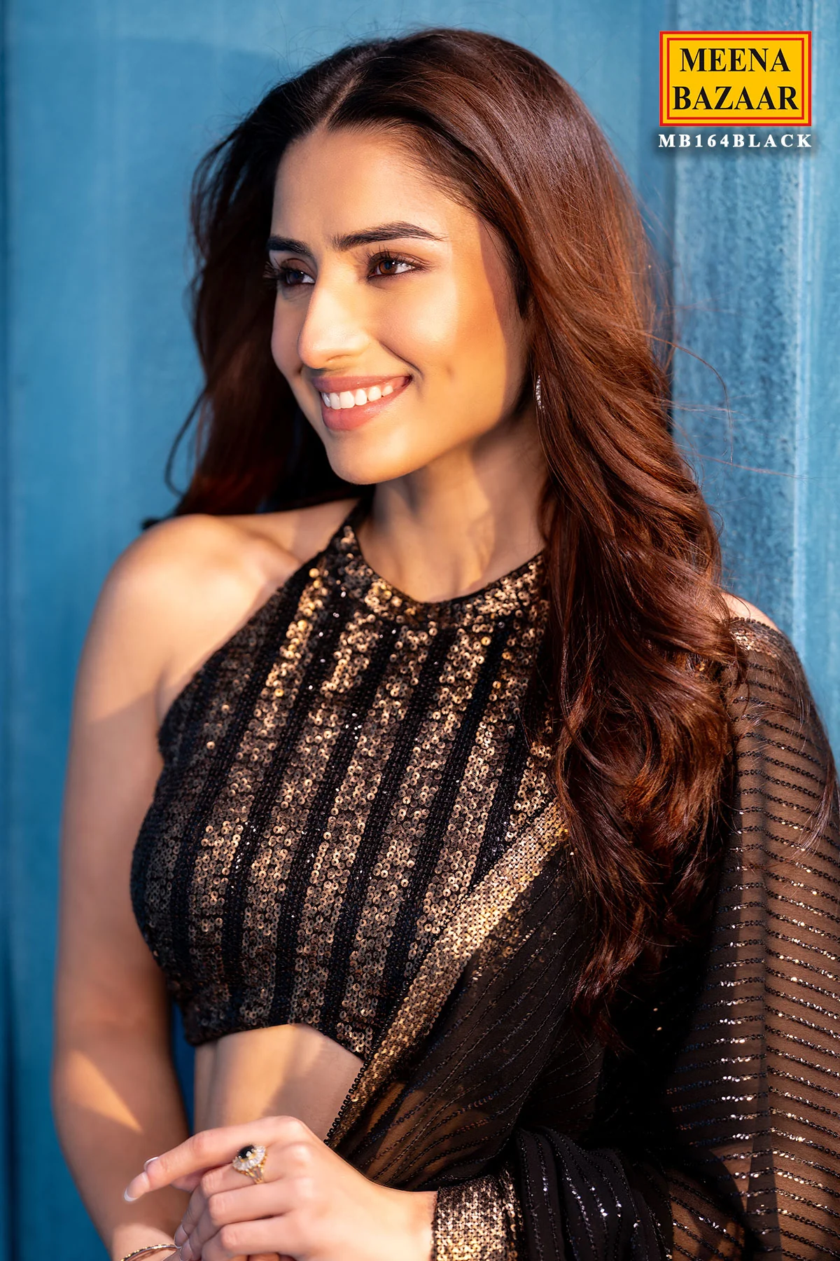 Black Sequin Embroidered Georgette Saree - Image 5