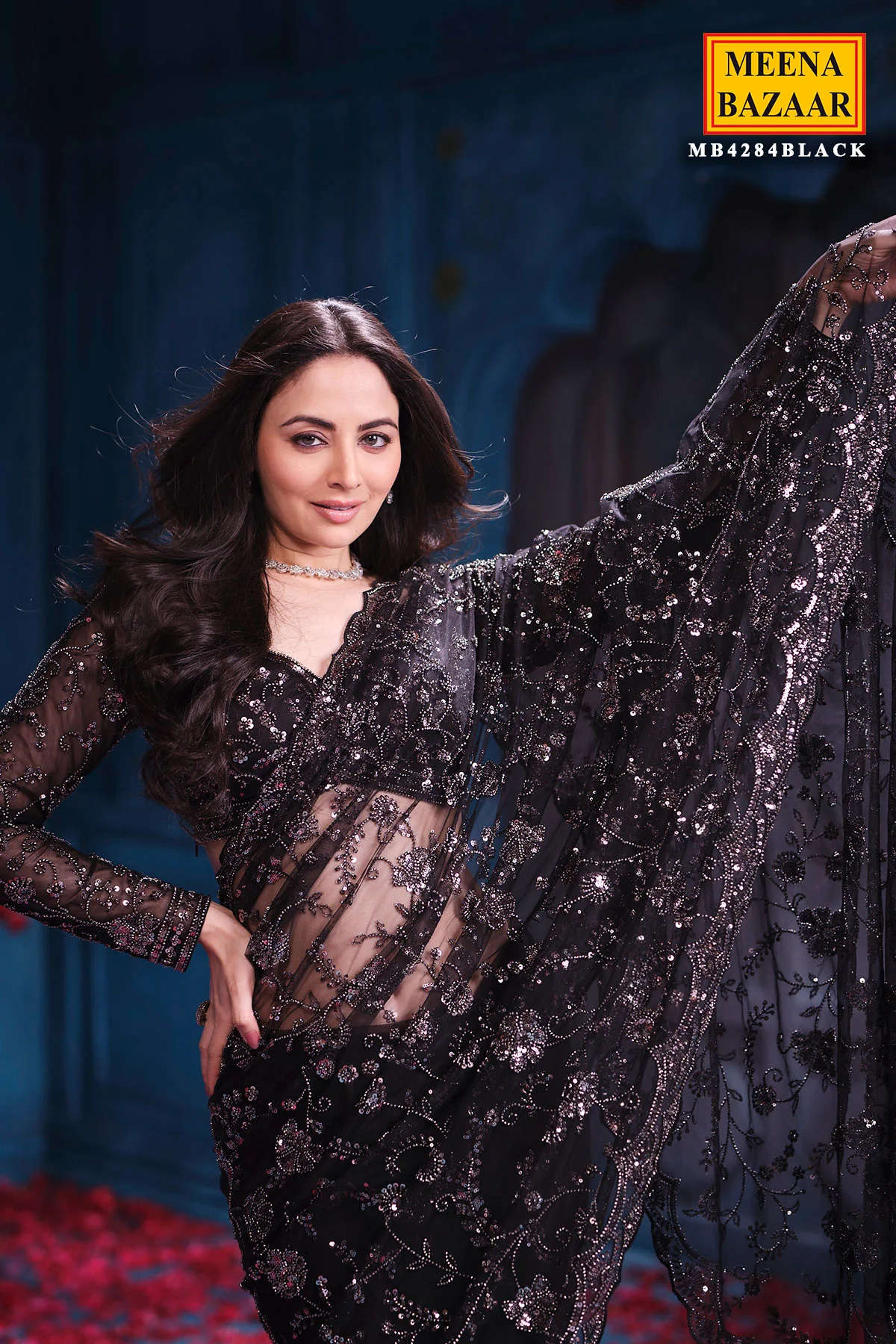 Black Shimmer Saree Elegant Party & Festive Wear - Image 8