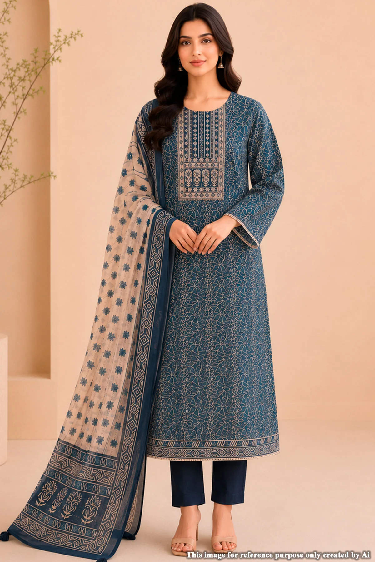 Blue Chanderi Suit Set with Dupatta