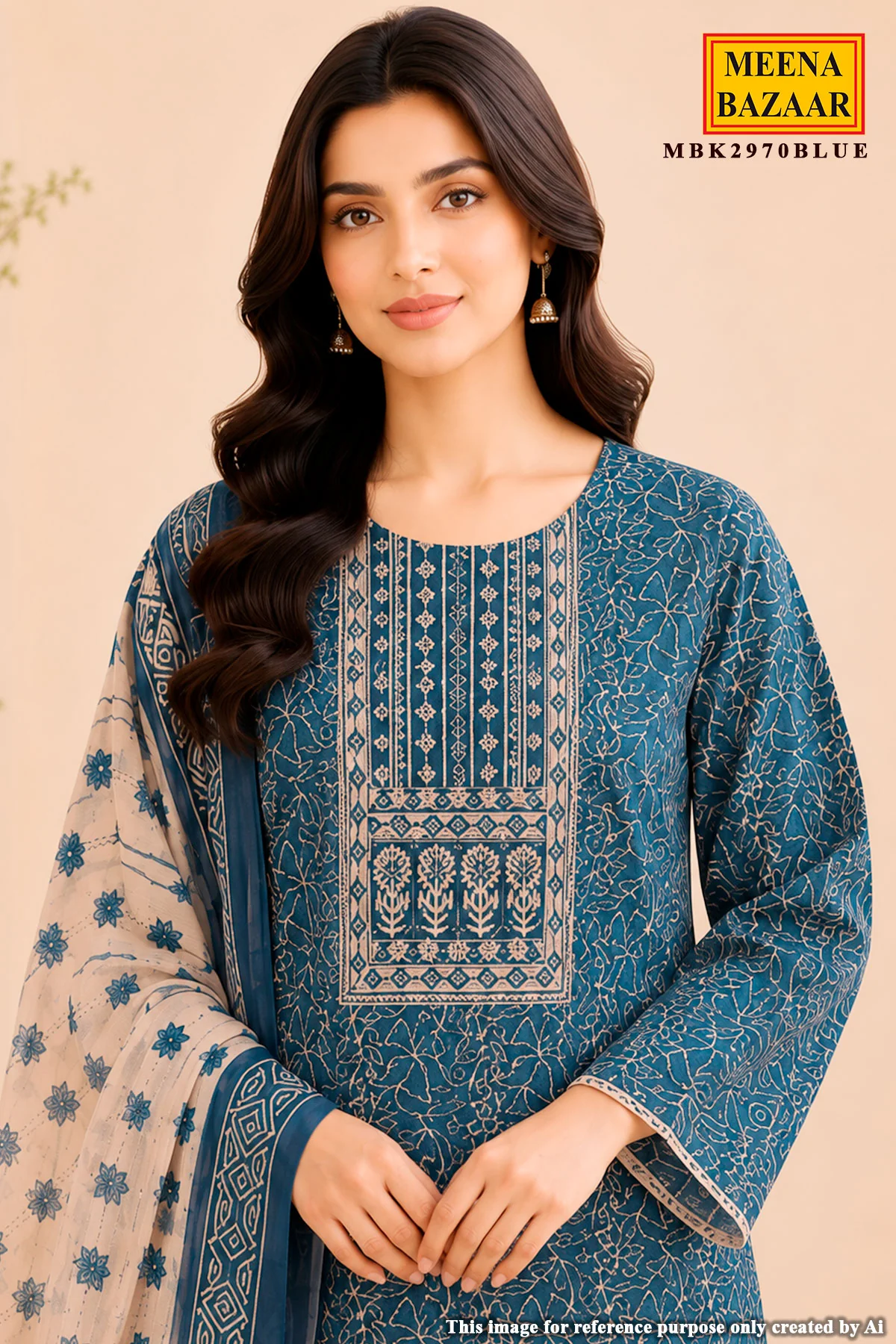 Blue Chanderi Suit Set with Dupatta - Image 2