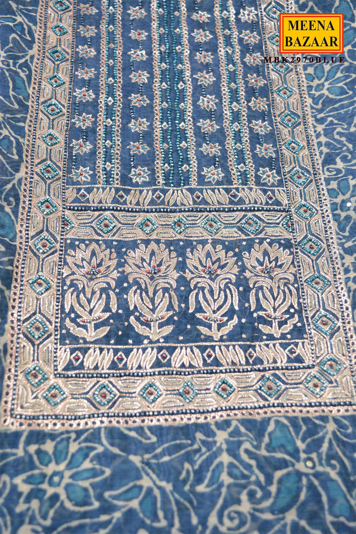 Blue Chanderi Suit Set with Dupatta - Image 6