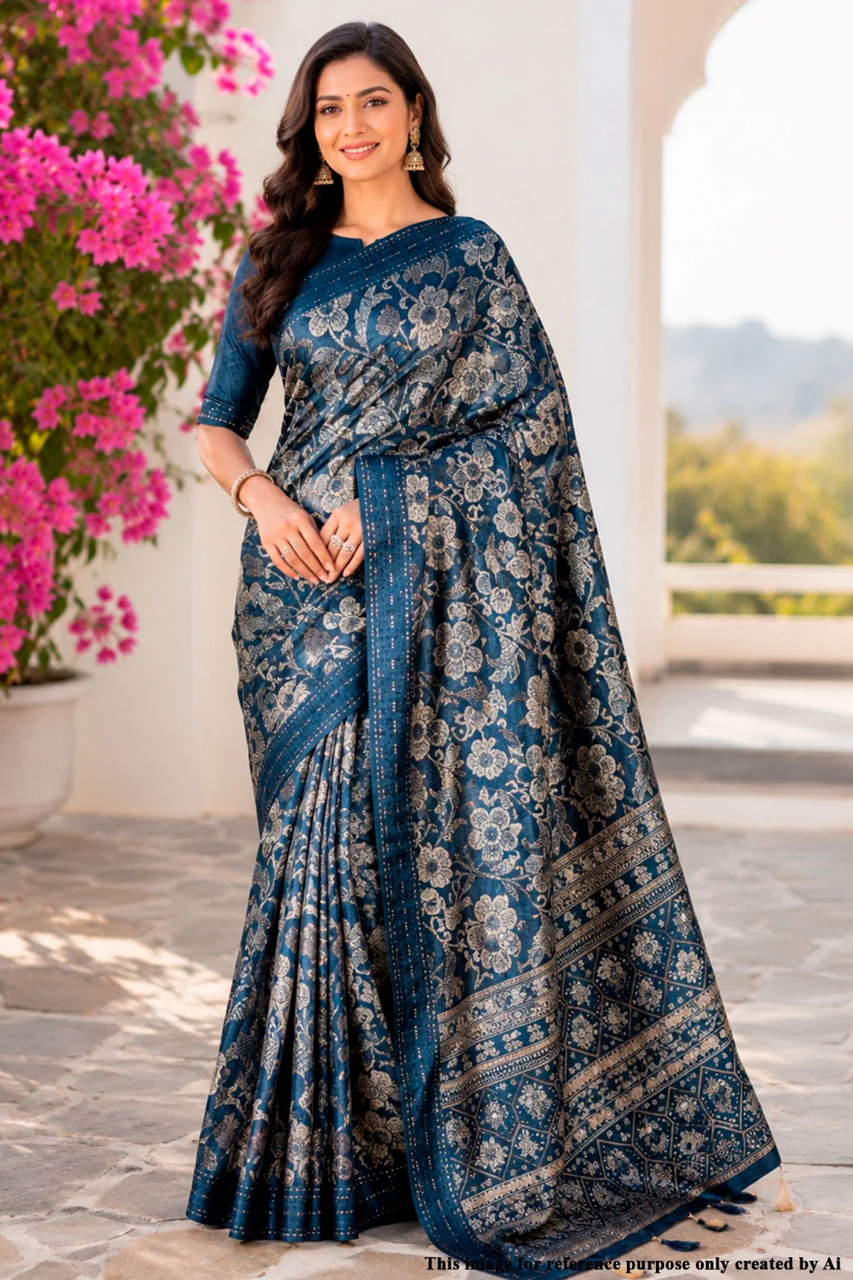 Blue Cotton Embroidered Saree with Elegant Ethnic Detailing