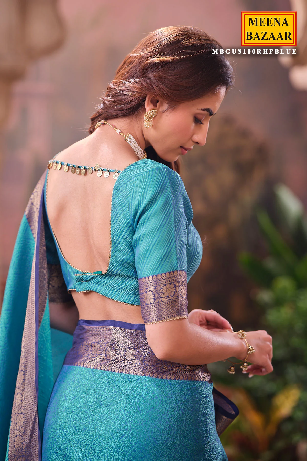 Blue Cotton Saree with Classic Weaving Work - Image 9