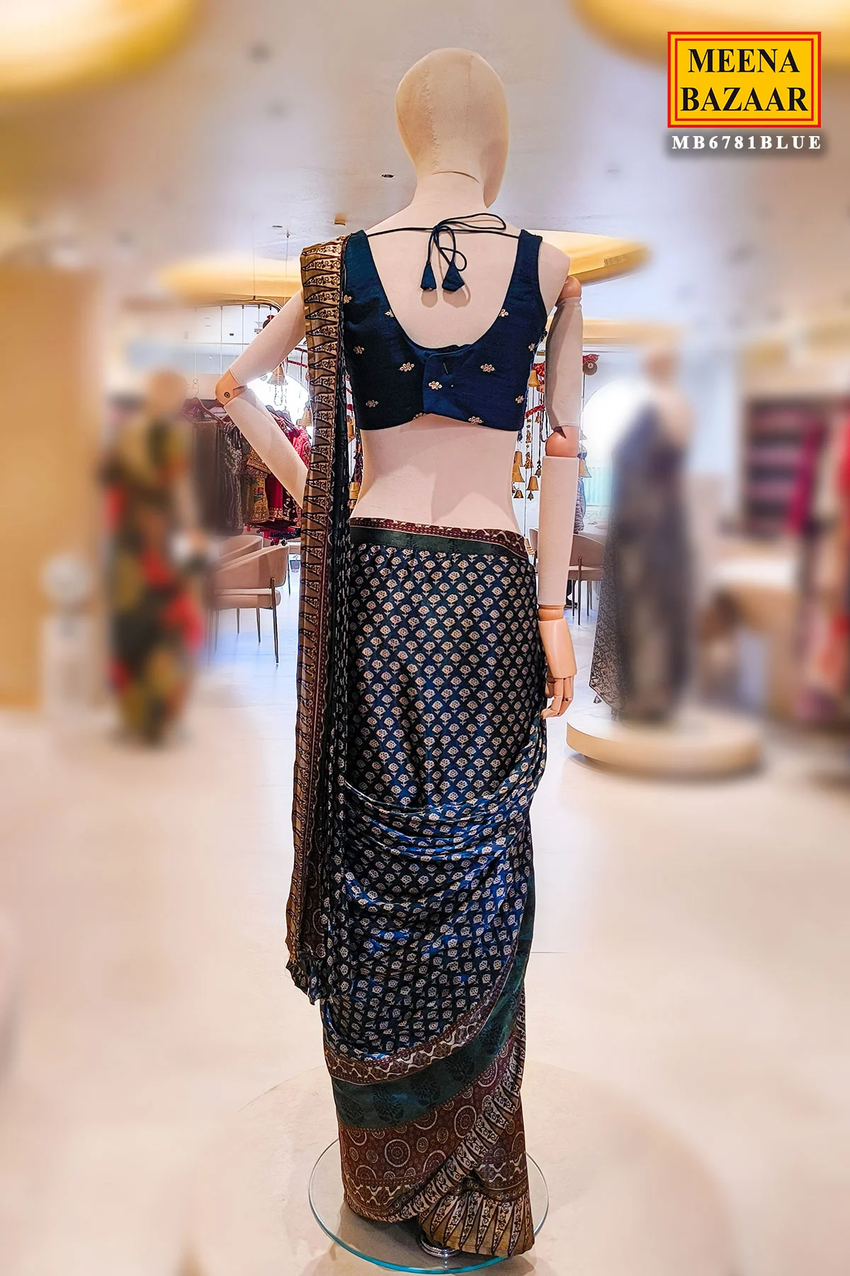 Blue Embroidered Satin Saree - Contemporary Festive Elegance - Image 7