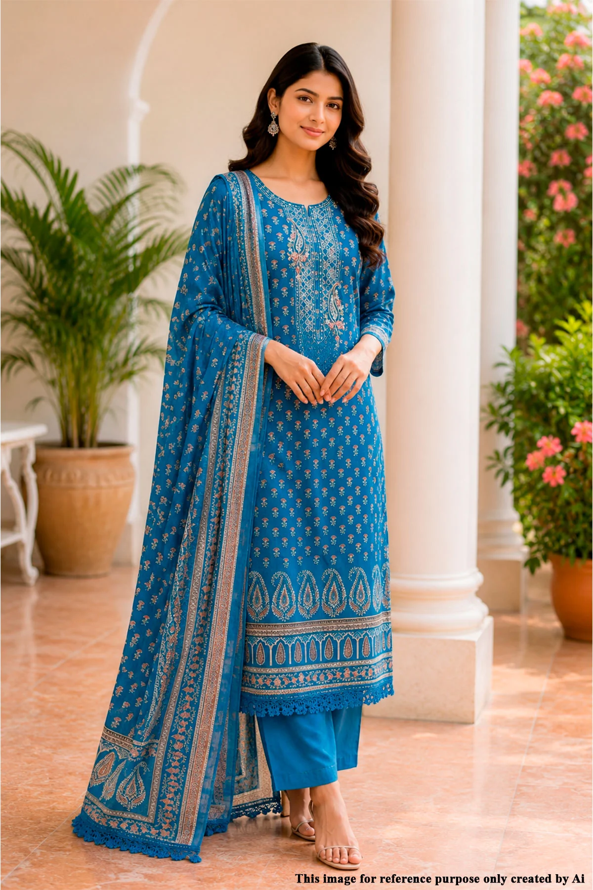 Blue Printed Set with Dupatta