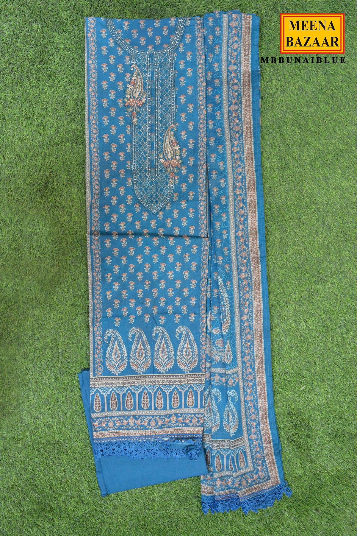 Blue Printed Set with Dupatta - Image 2
