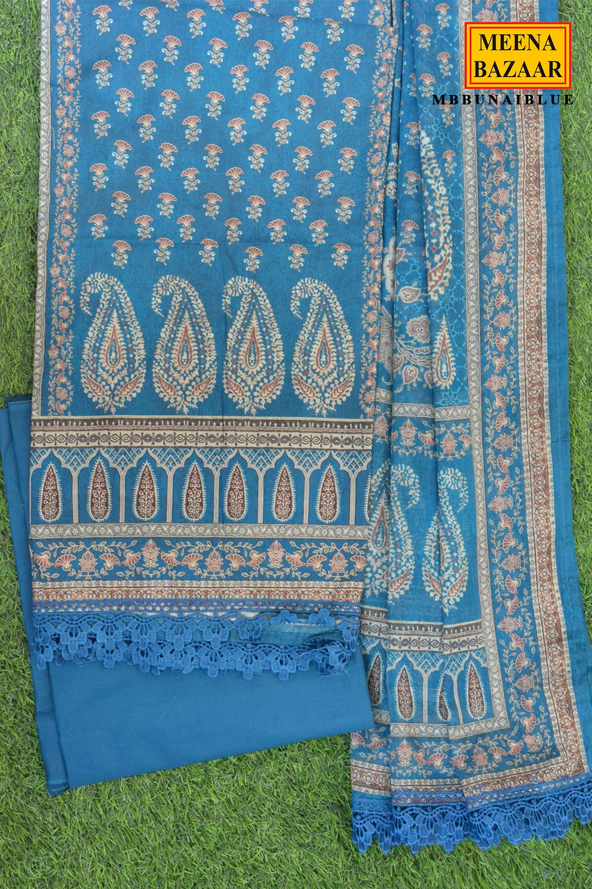 Blue Printed Set with Dupatta - Image 3