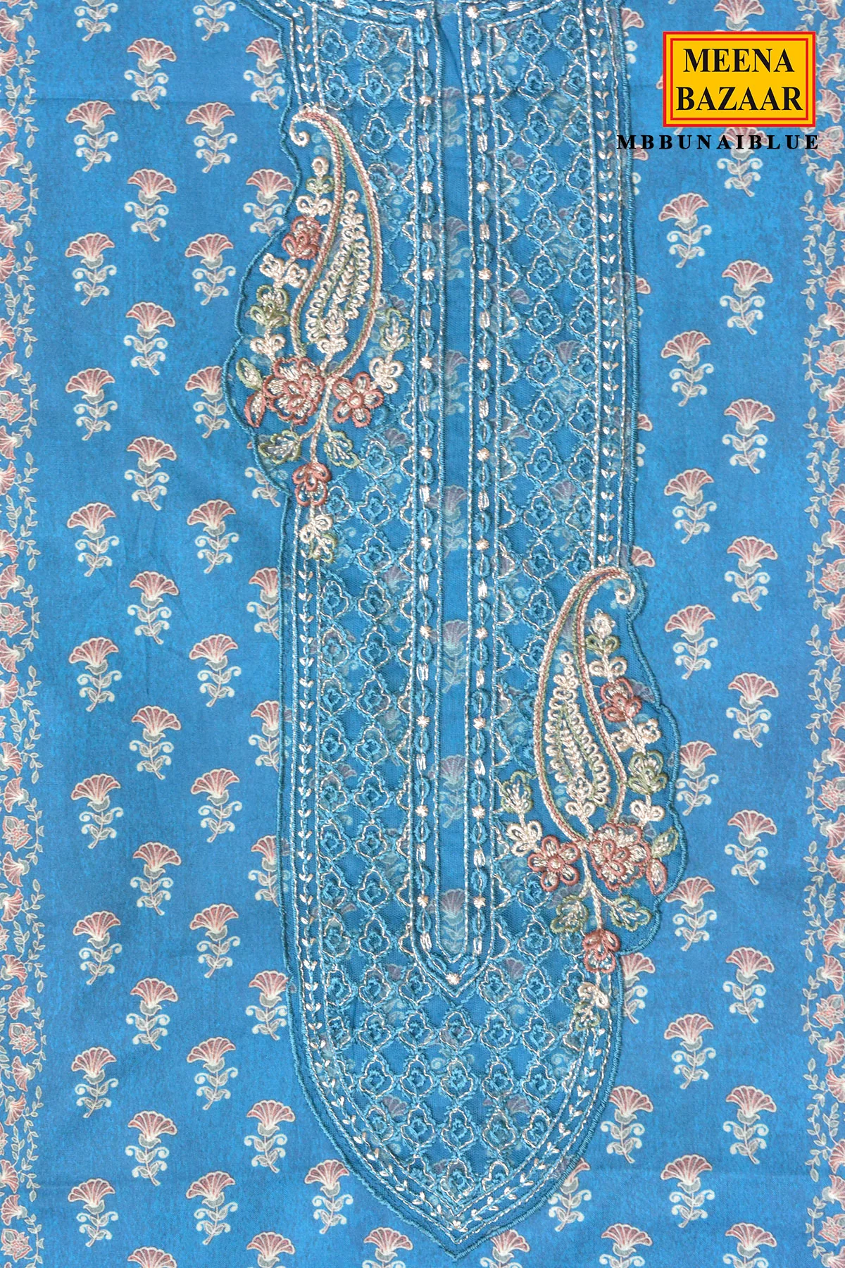 Blue Printed Set with Dupatta - Image 4
