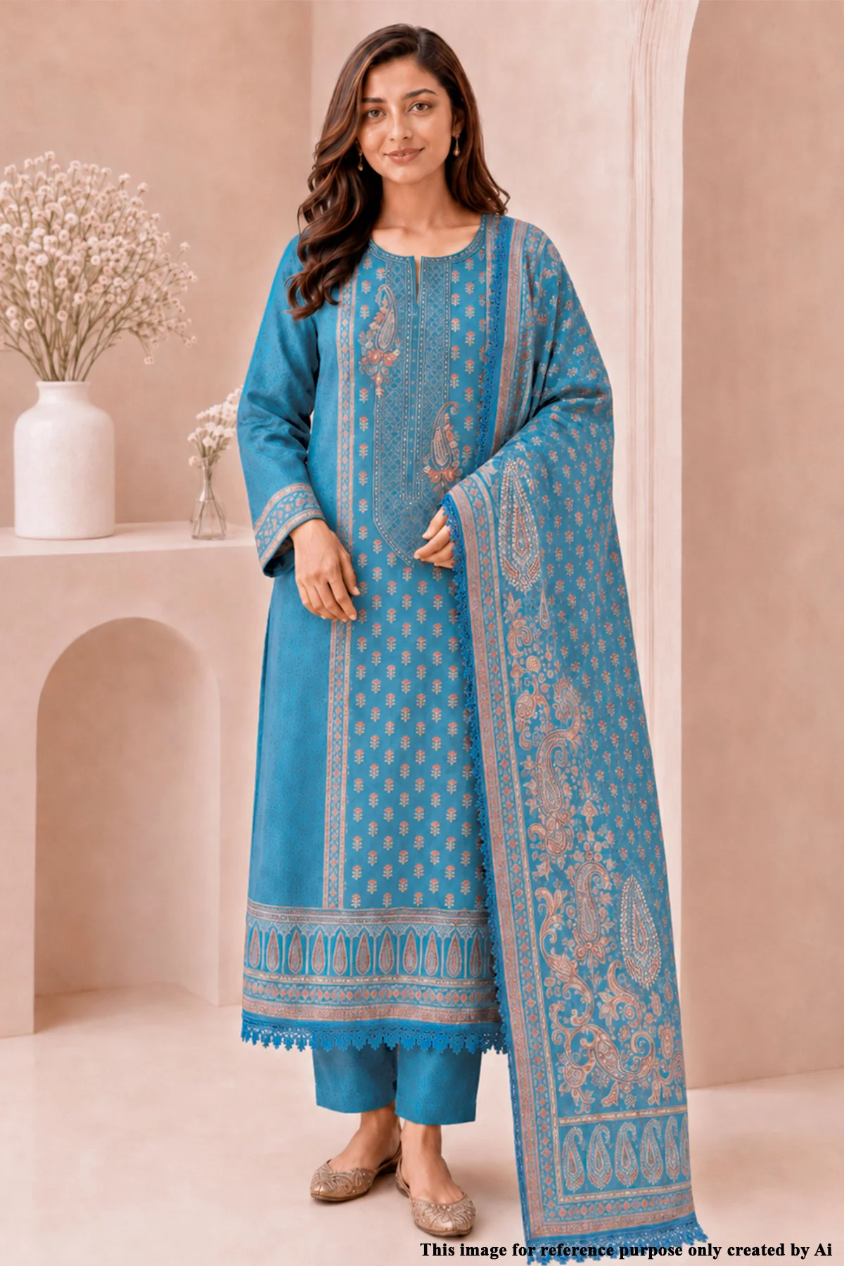 Blue Printed Set with Dupatta - Image 5