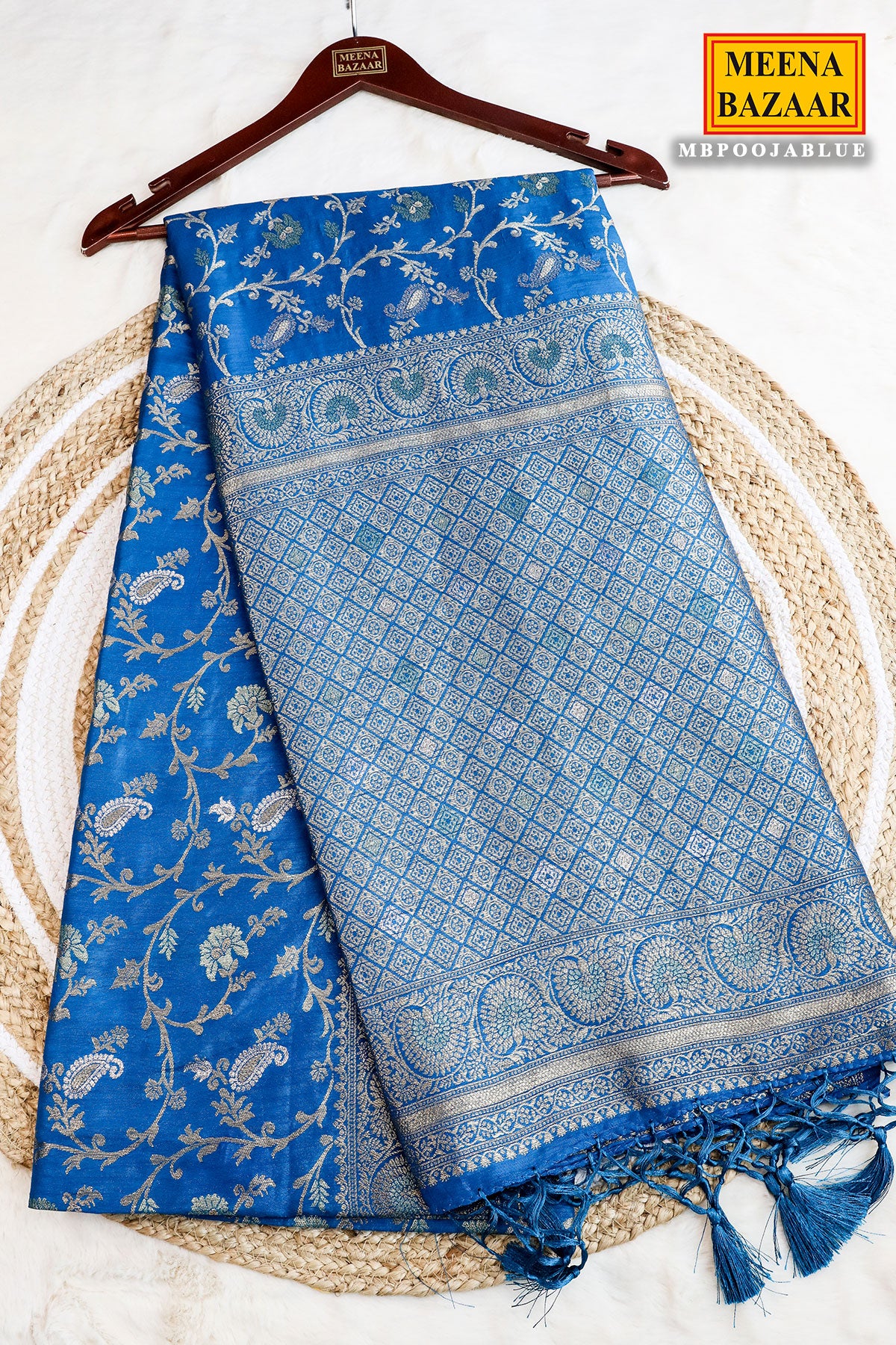 Blue Silk Blend Zari Woven Saree - Image 2