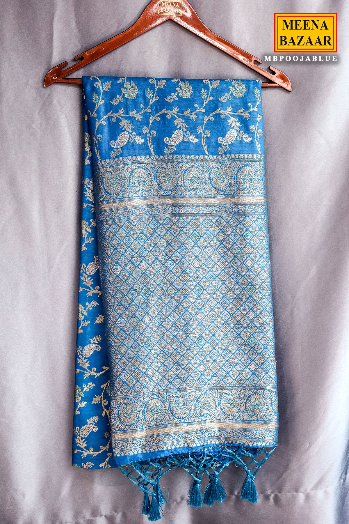 Blue Silk Blend Zari Woven Saree - Image 5