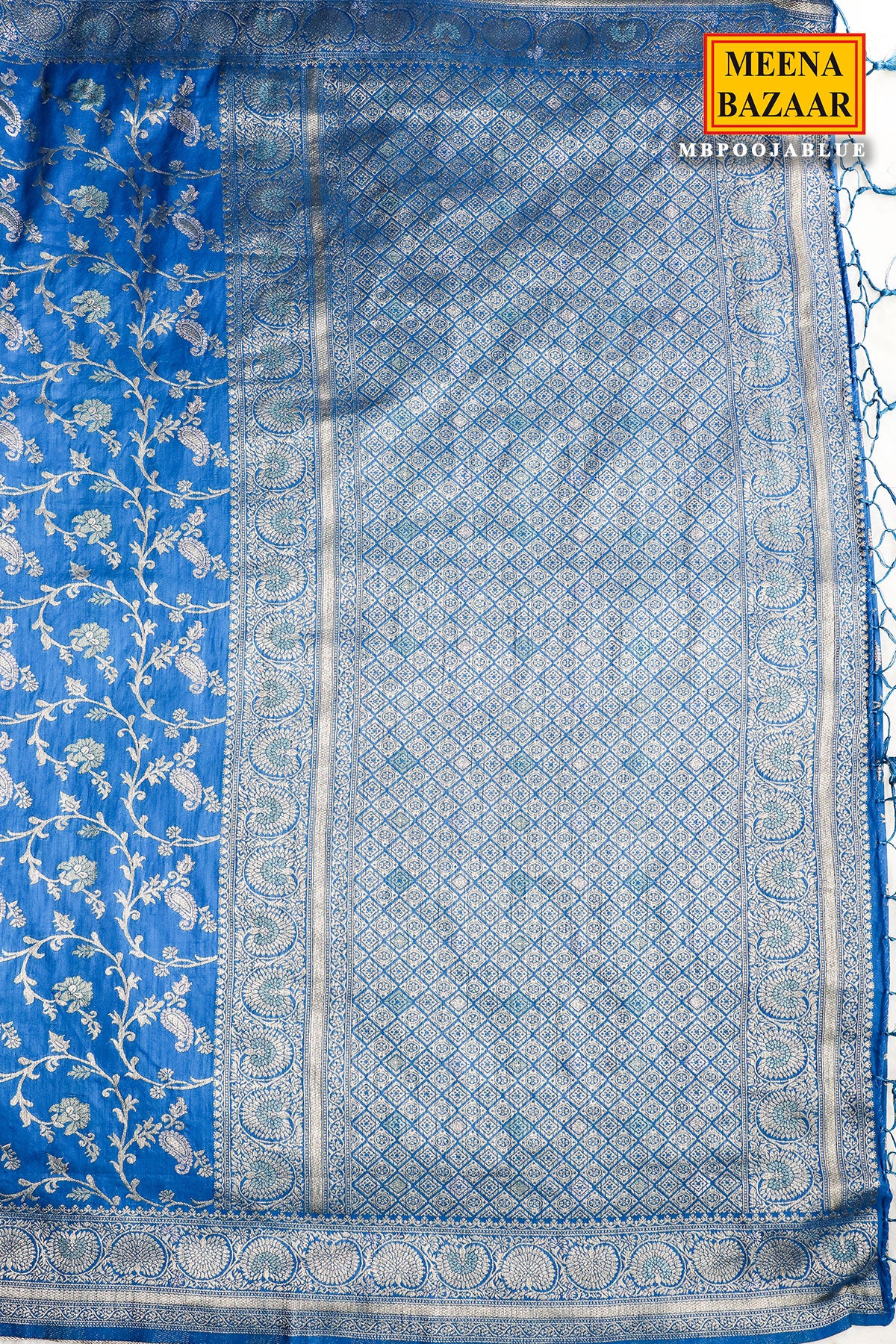 Blue Silk Blend Zari Woven Saree - Image 7