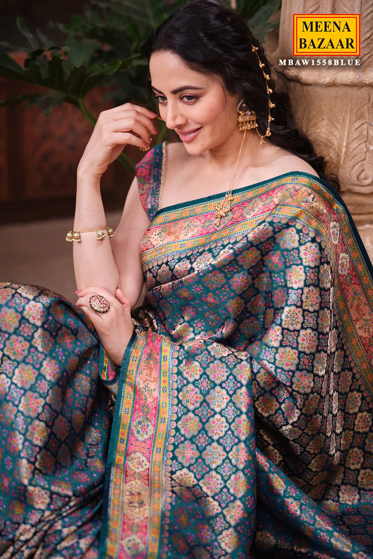 Dark Turquoise Blue Silk Weaving Saree Rich Traditional & Festive Wear - Image 5