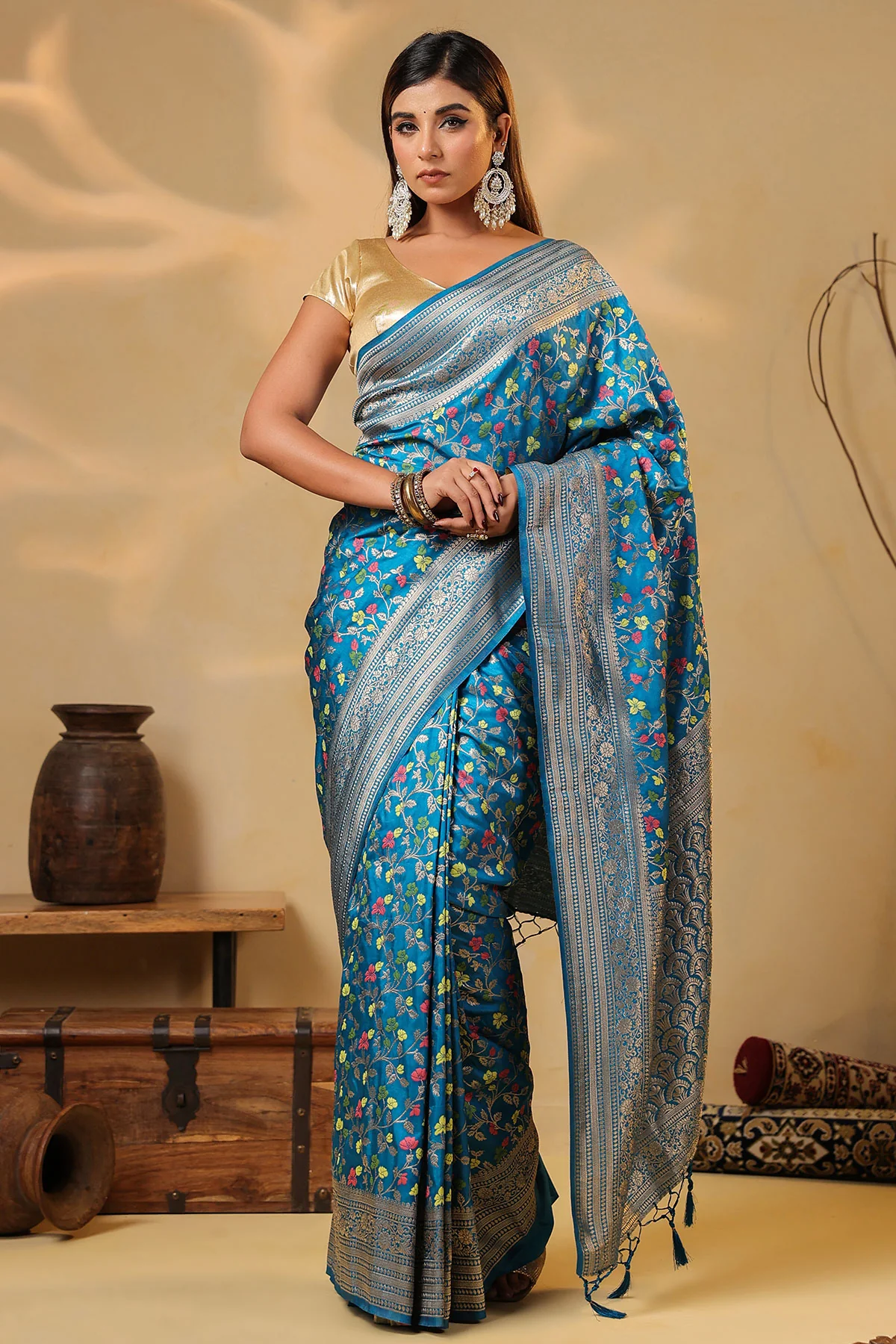 Blue Silk Weaving Saree Elegant Traditional & Party Wear