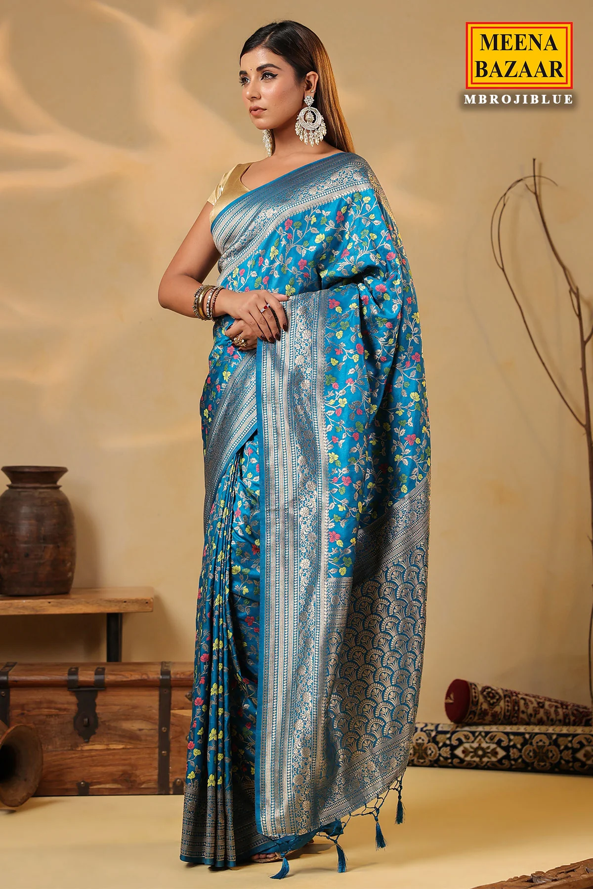 Blue Silk Weaving Saree Elegant Traditional & Party Wear - Image 5