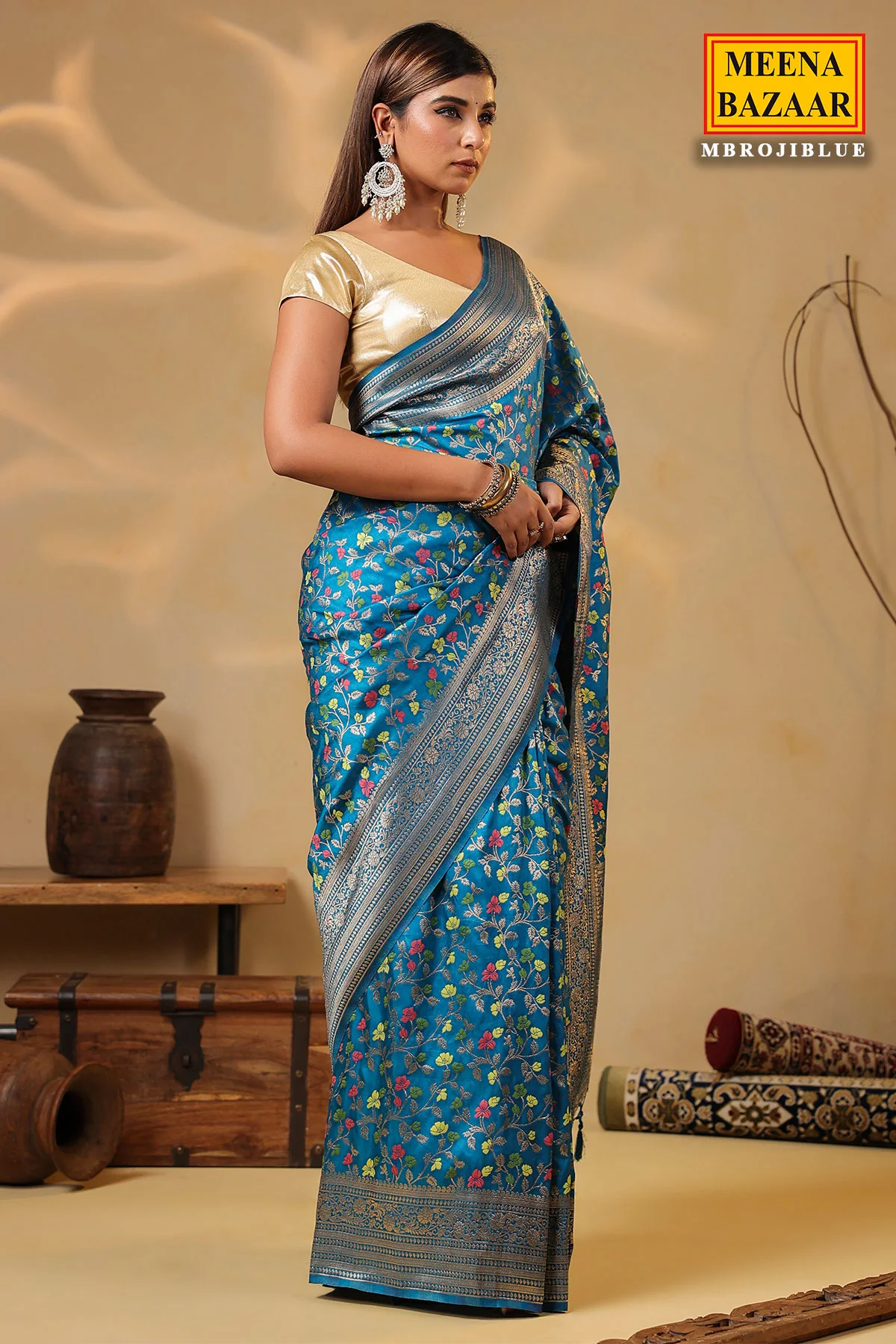 Blue Silk Weaving Saree Elegant Traditional & Party Wear - Image 8
