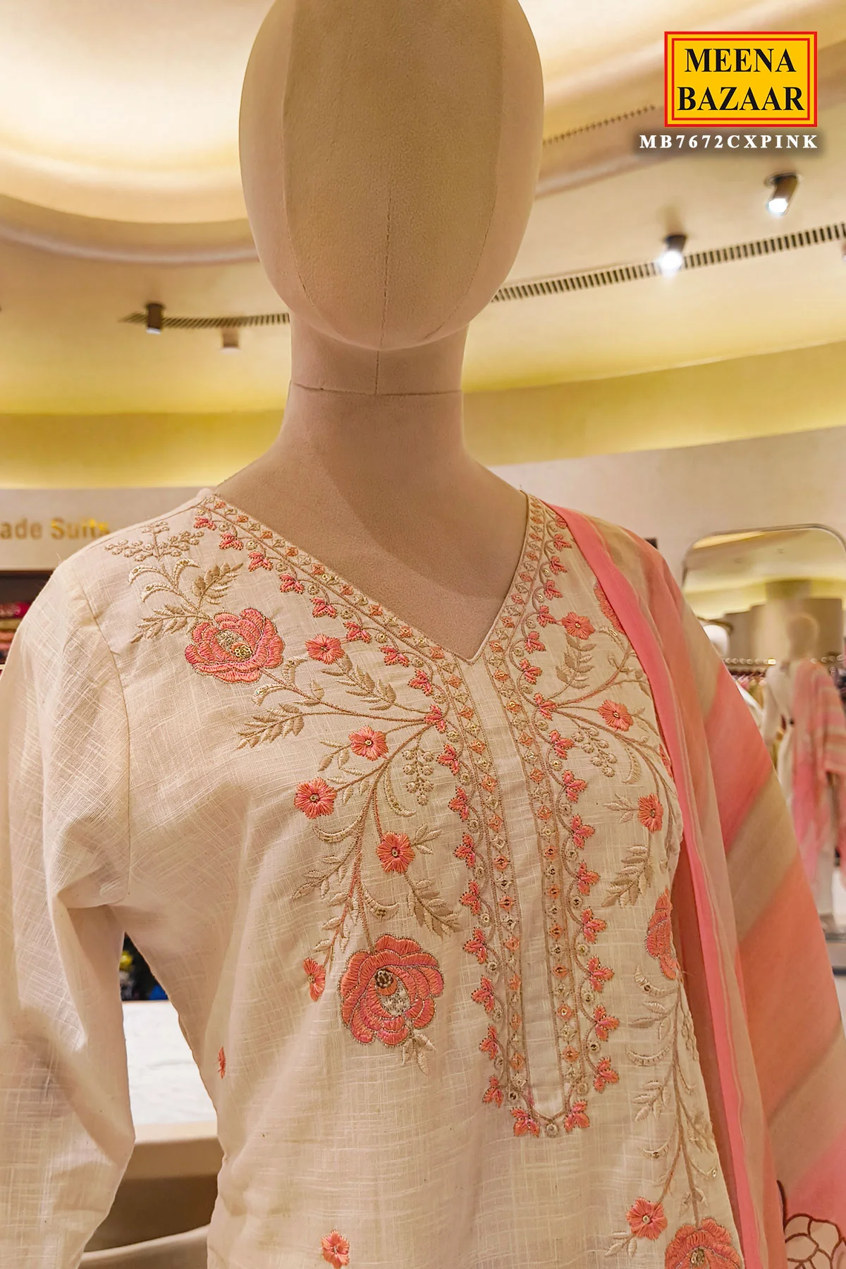 Blush Cream Kurta Set with Printed Dupatta - Image 2