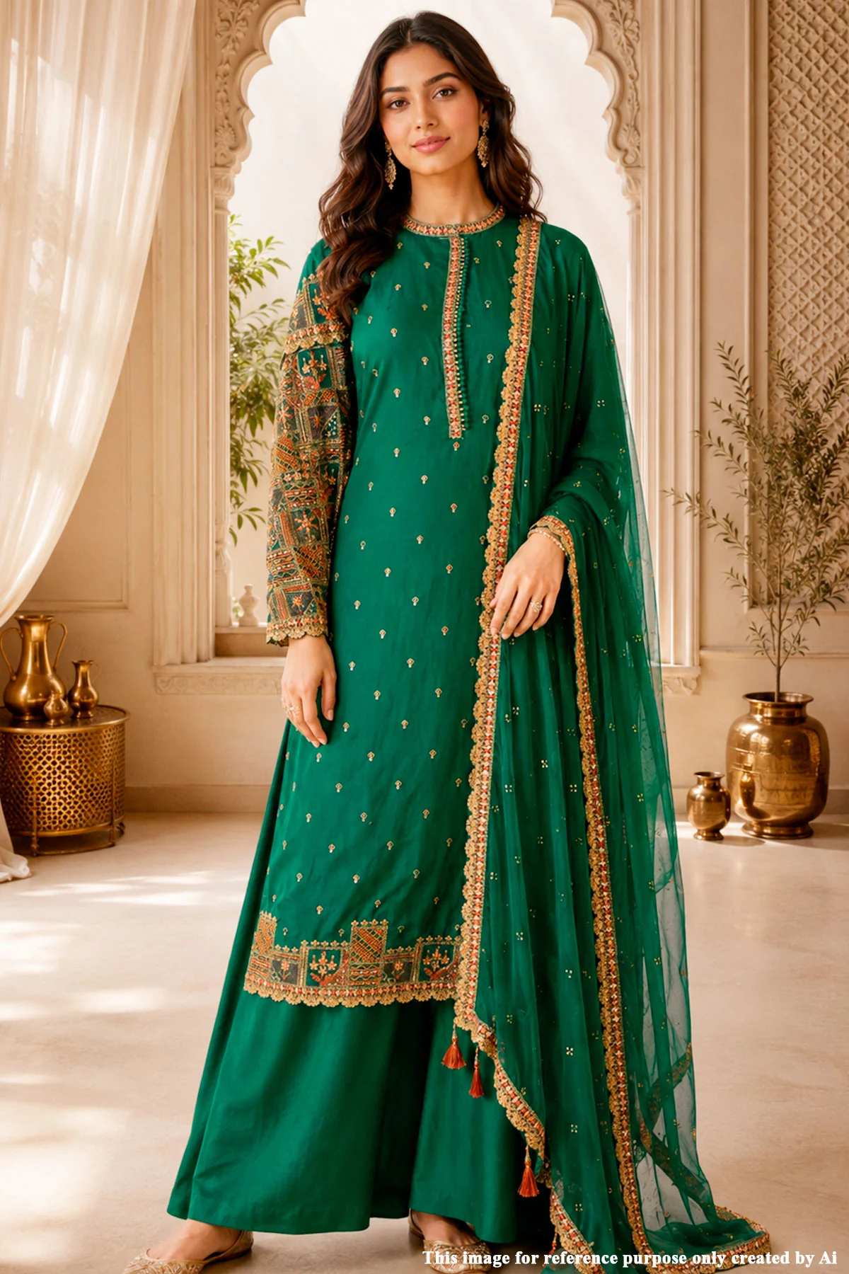 Bottle Green Embroidered Silk Kurta Set