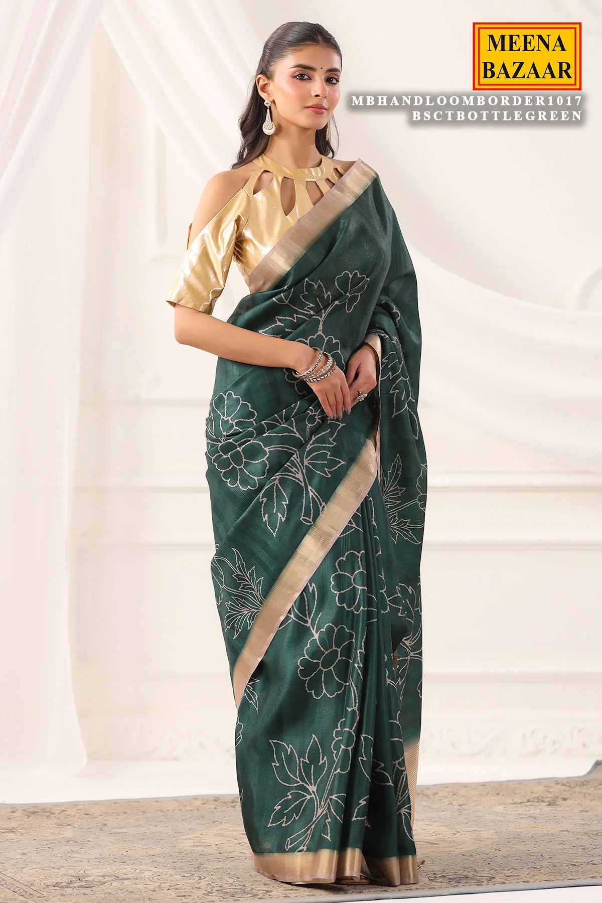 Bottle Green Cotton Weaving Saree Elegant Handloom Wear - Image 10