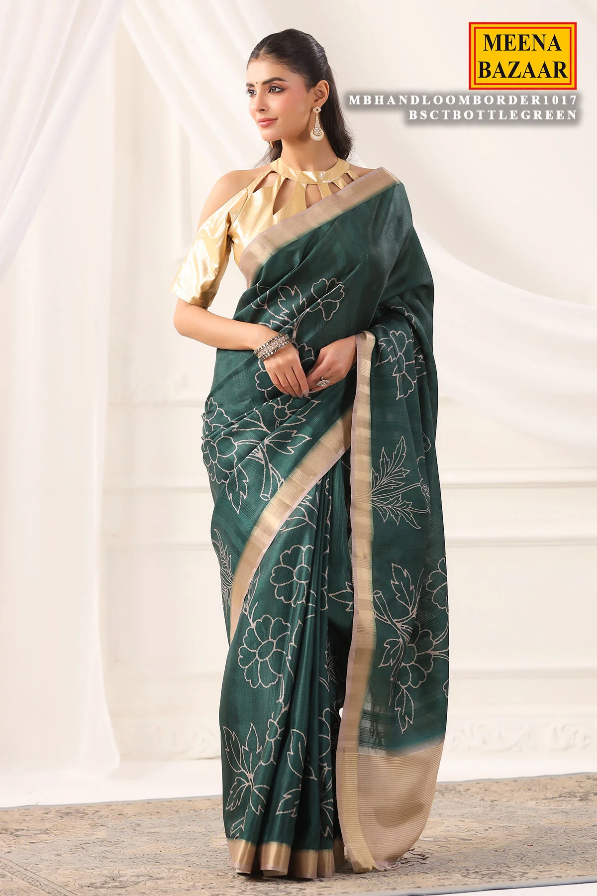 Bottle Green Cotton Weaving Saree Elegant Handloom Wear - Image 11
