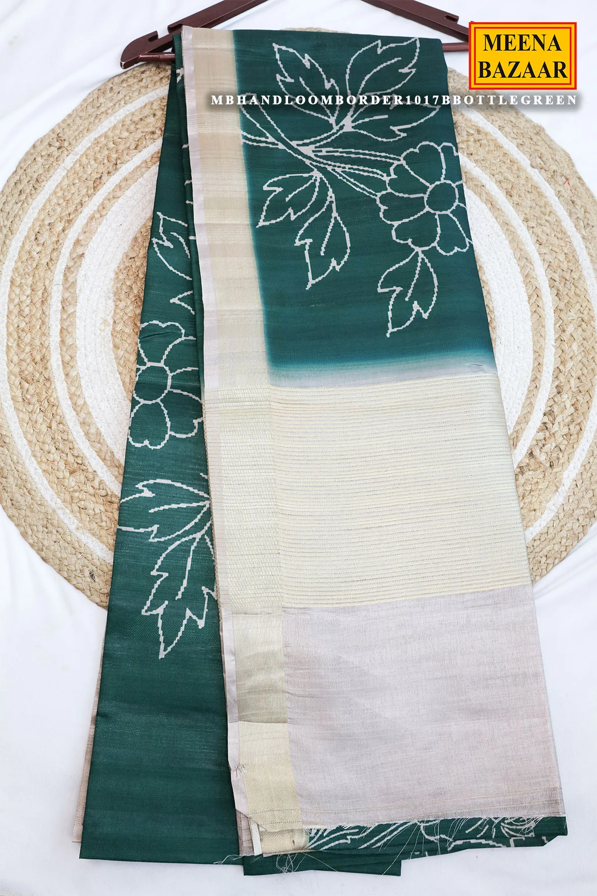 Bottle Green Cotton Weaving Saree Elegant Handloom Wear - Image 15