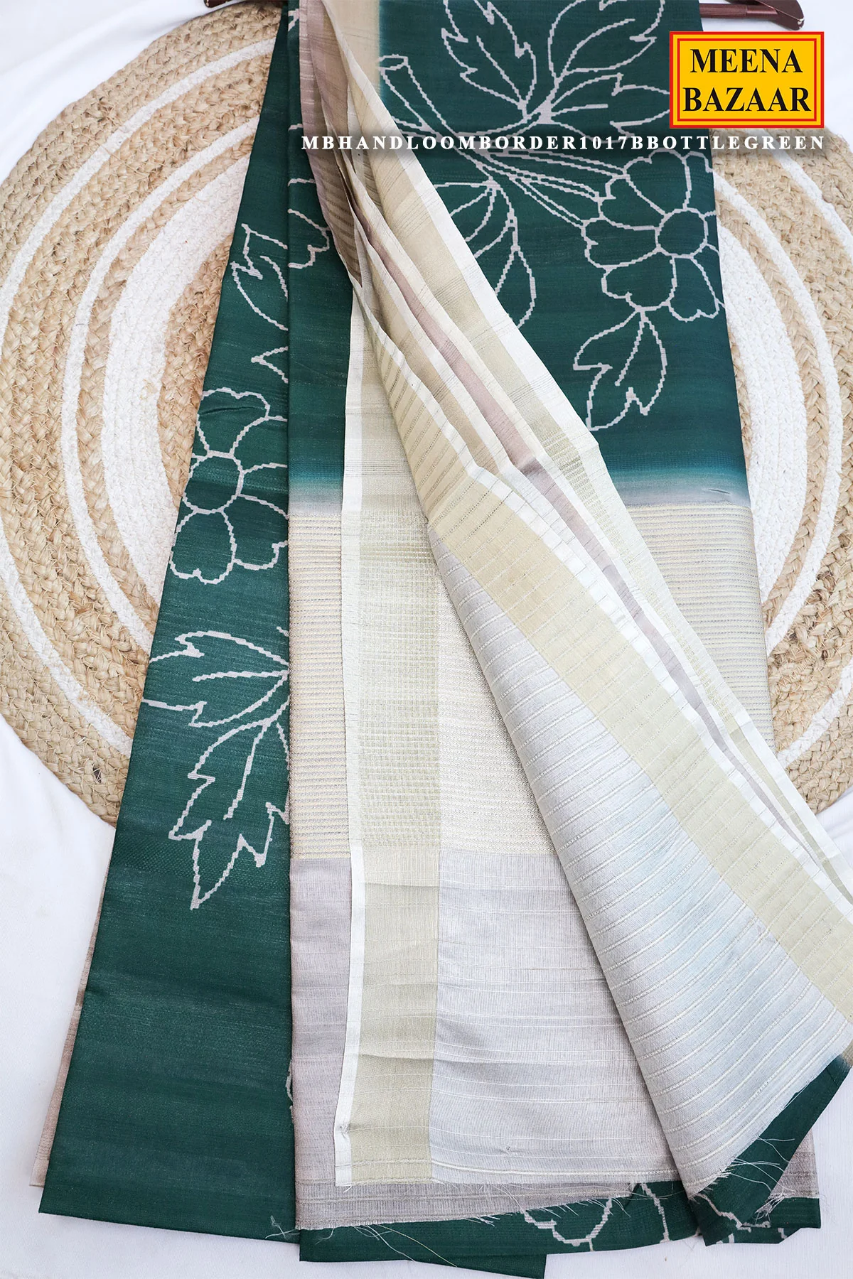 Bottle Green Cotton Weaving Saree Elegant Handloom Wear - Image 16