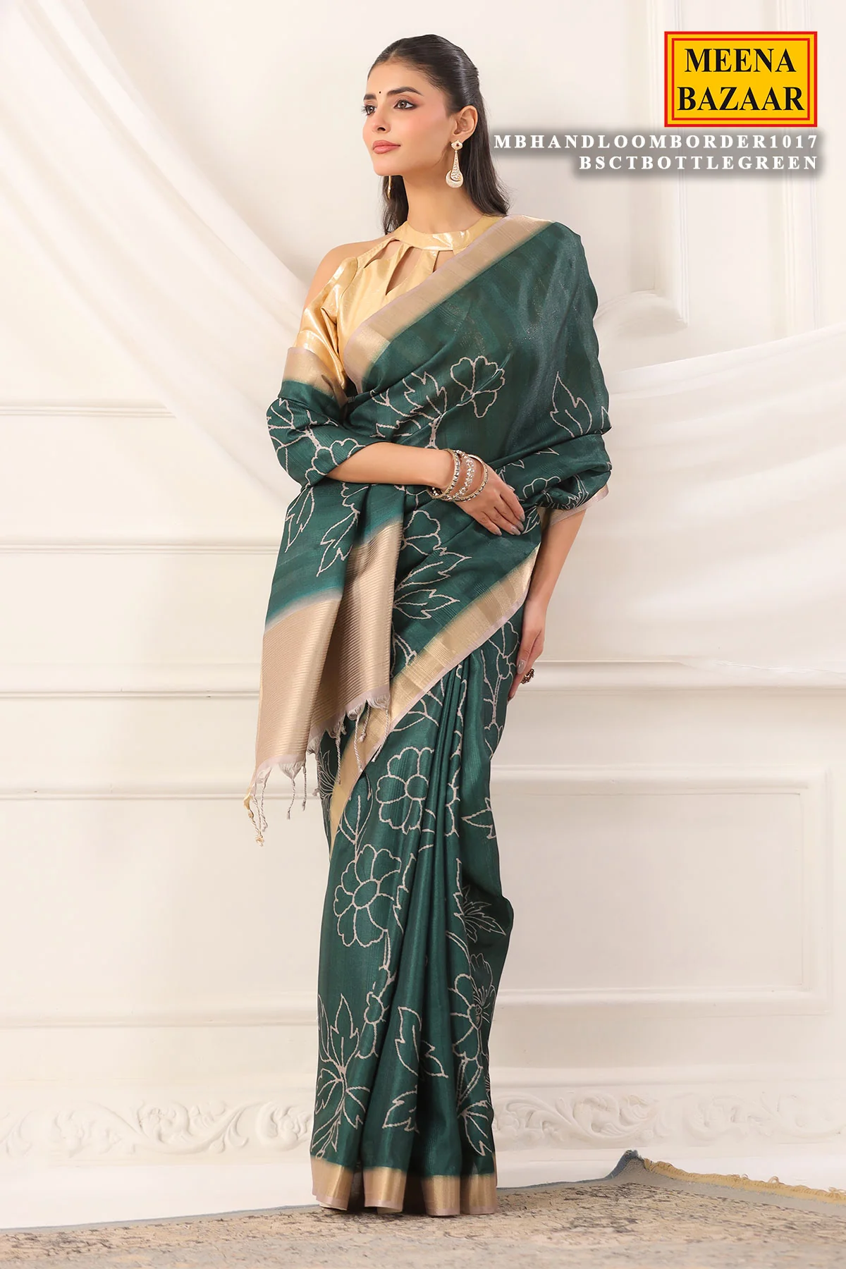 Bottle Green Cotton Weaving Saree Elegant Handloom Wear - Image 4