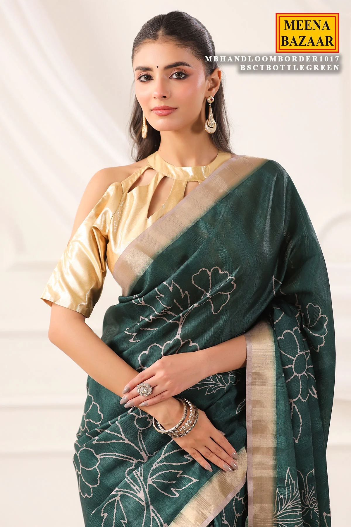 Bottle Green Cotton Weaving Saree Elegant Handloom Wear - Image 7