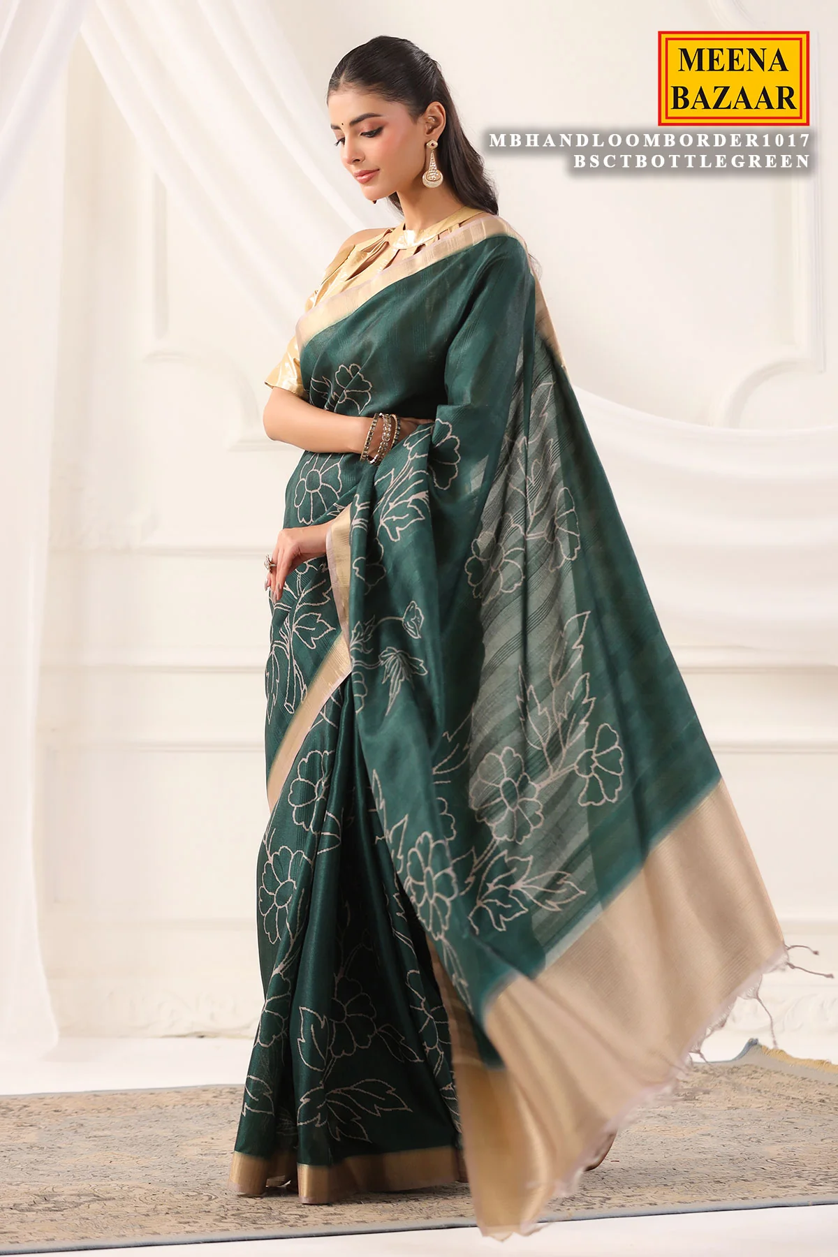 Bottle Green Cotton Weaving Saree Elegant Handloom Wear - Image 8