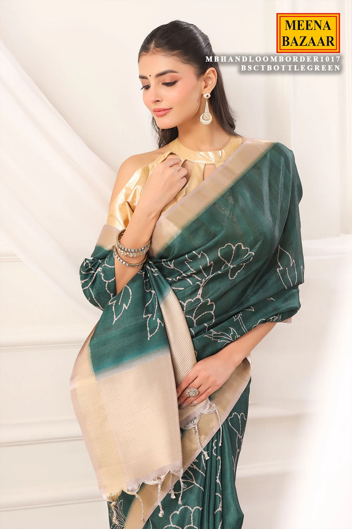 Bottle Green Cotton Weaving Saree Elegant Handloom Wear - Image 9