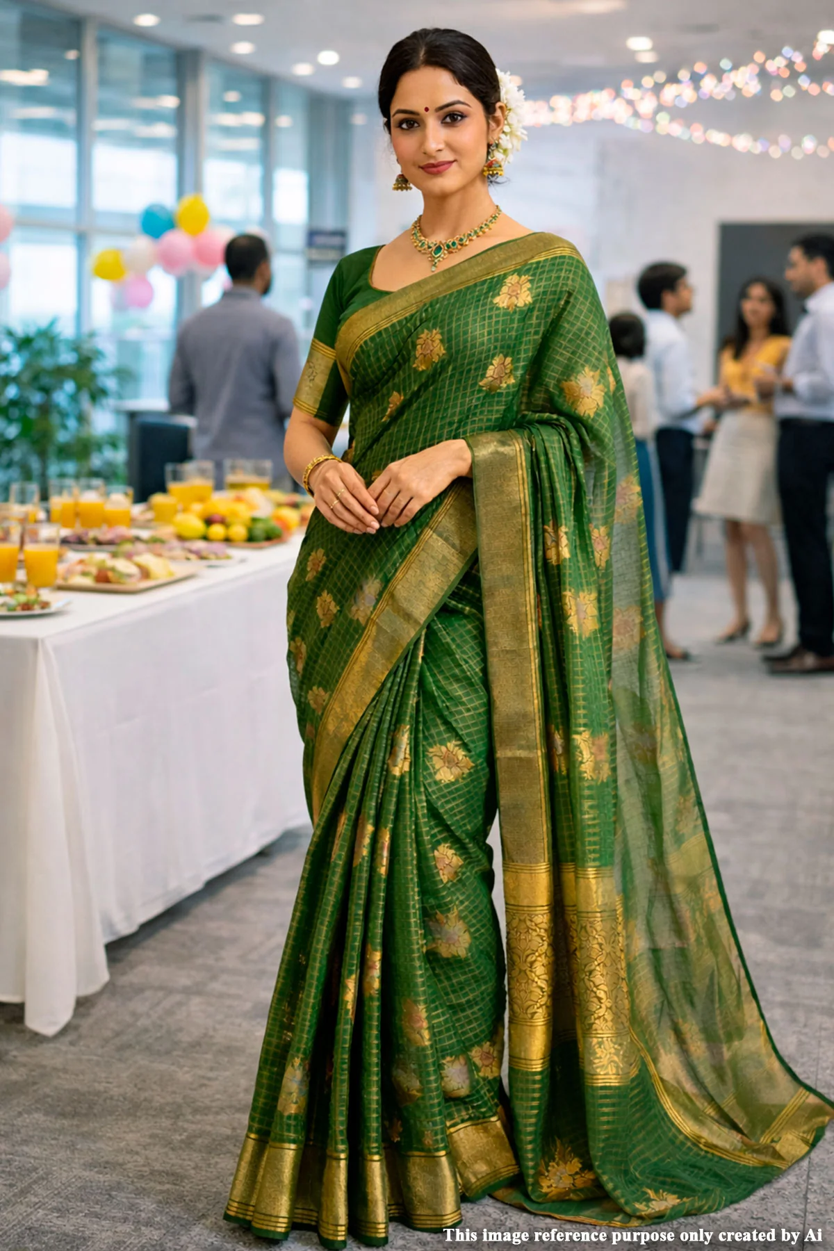 Bottle Green Khaddi Saree with Elegant Zari Border