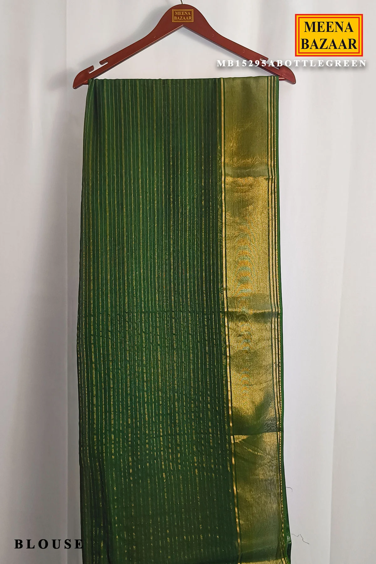 Bottle Green Khaddi Saree with Elegant Zari Border - Image 3