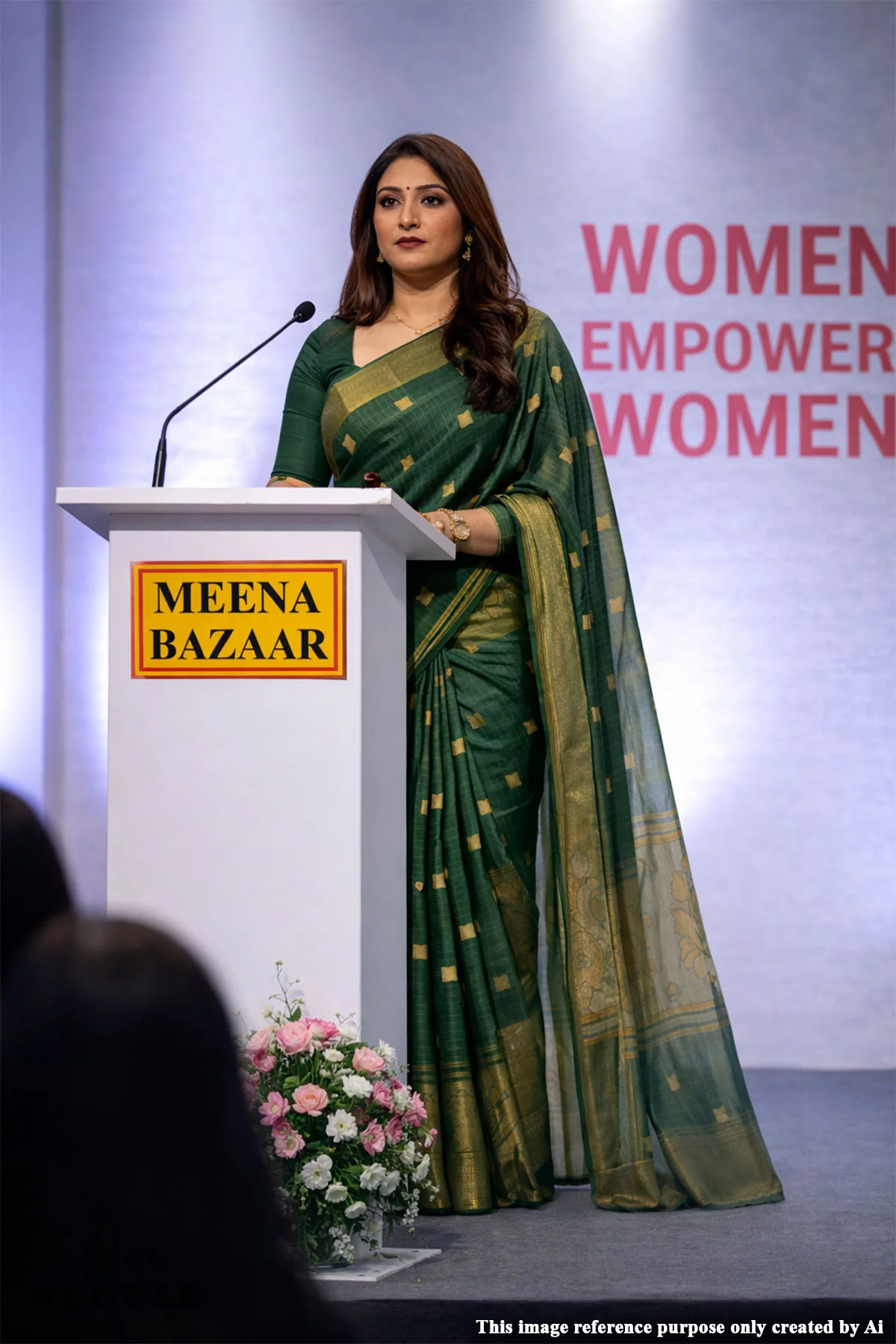 Bottle Green Organza Saree with Elegant Weaving Design