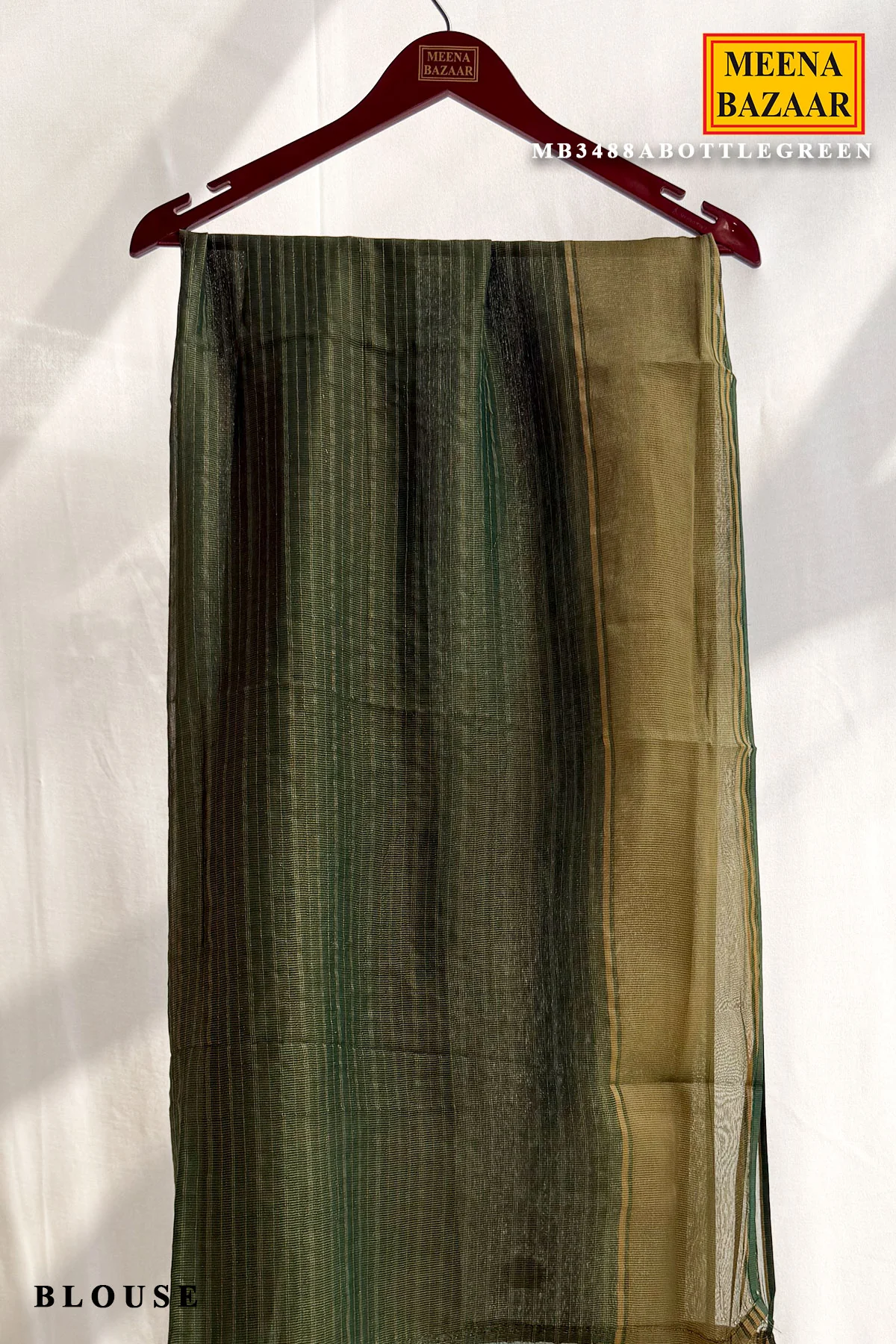 Bottle Green Organza Saree with Elegant Weaving Design - Image 3