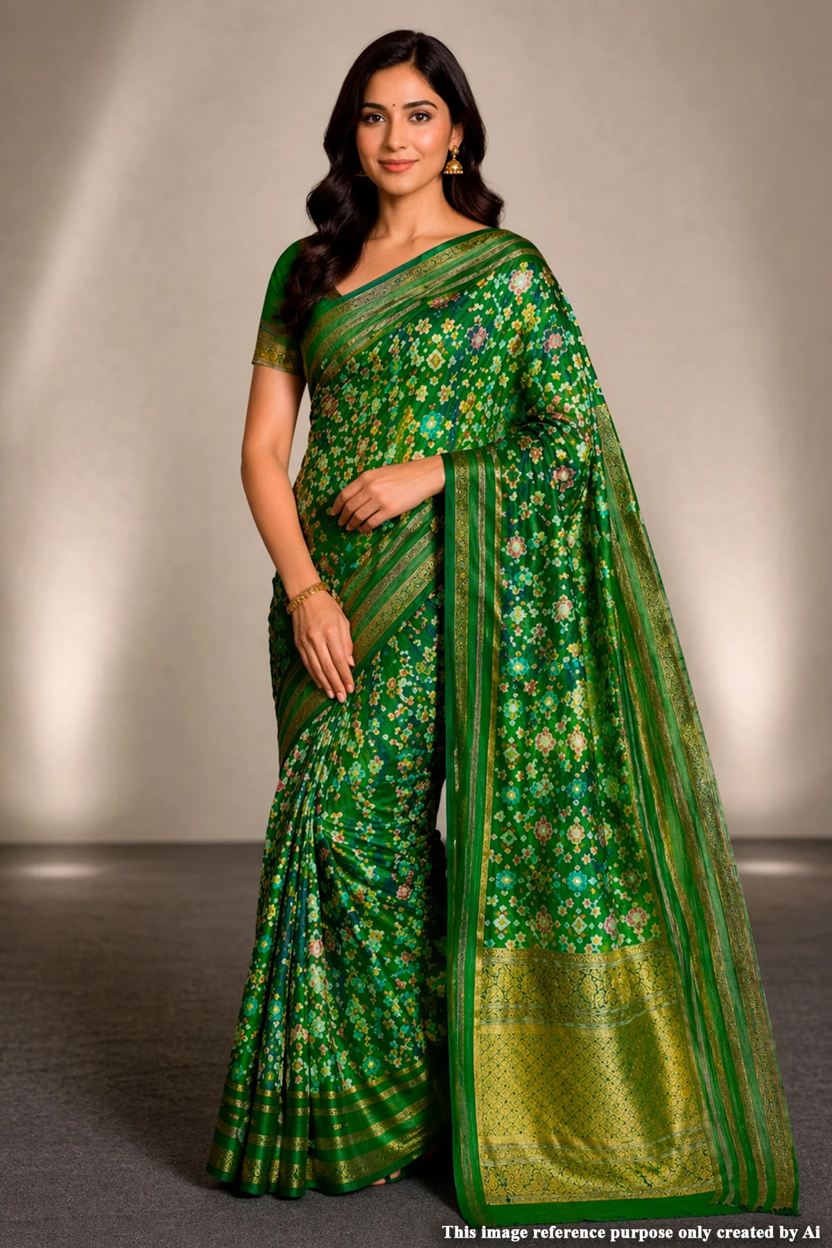 Bottle Green Patola Silk Saree with Intricate Weave & Zari Border