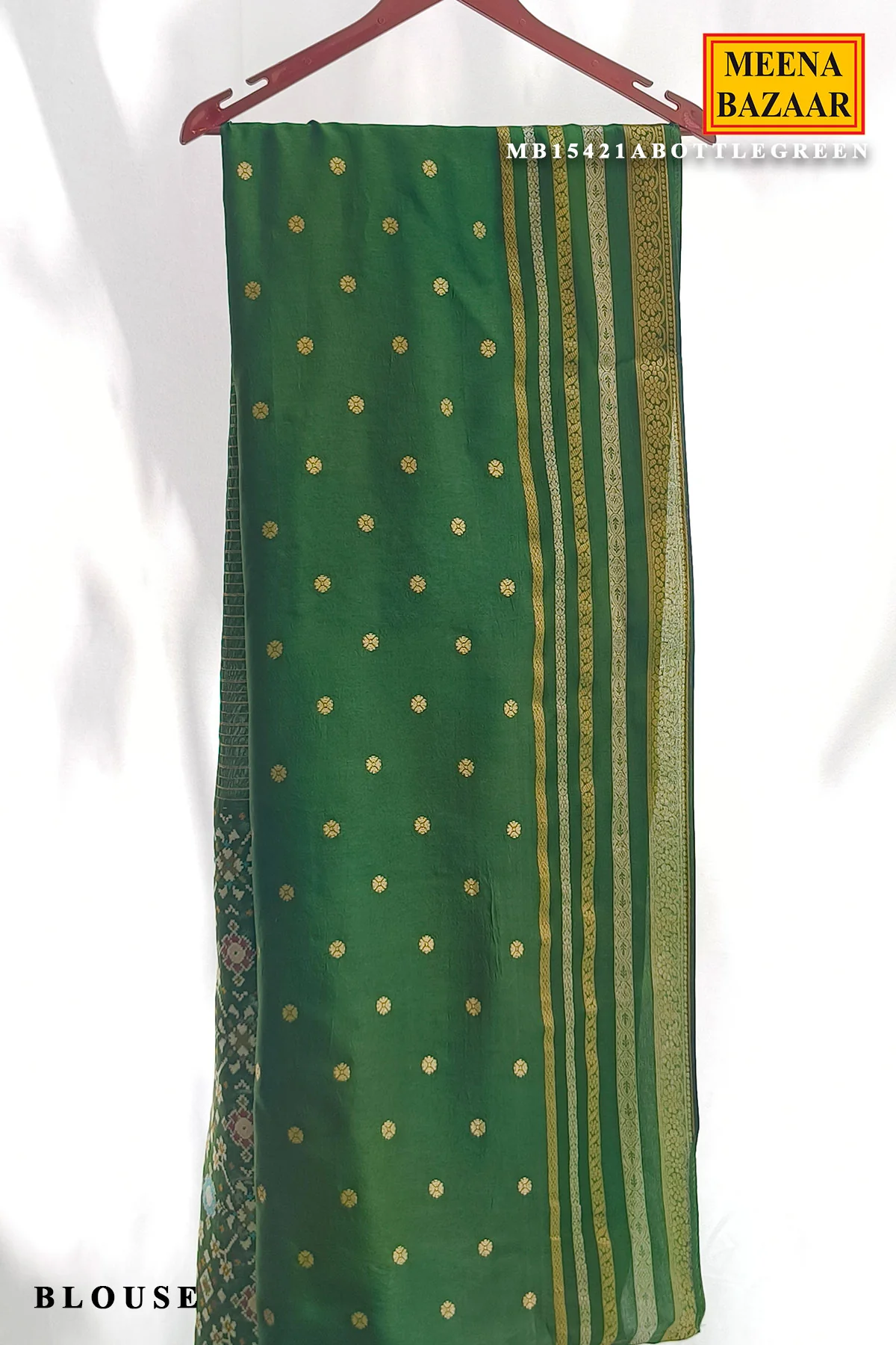 Bottle Green Patola Silk Saree with Intricate Weave & Zari Border - Image 3